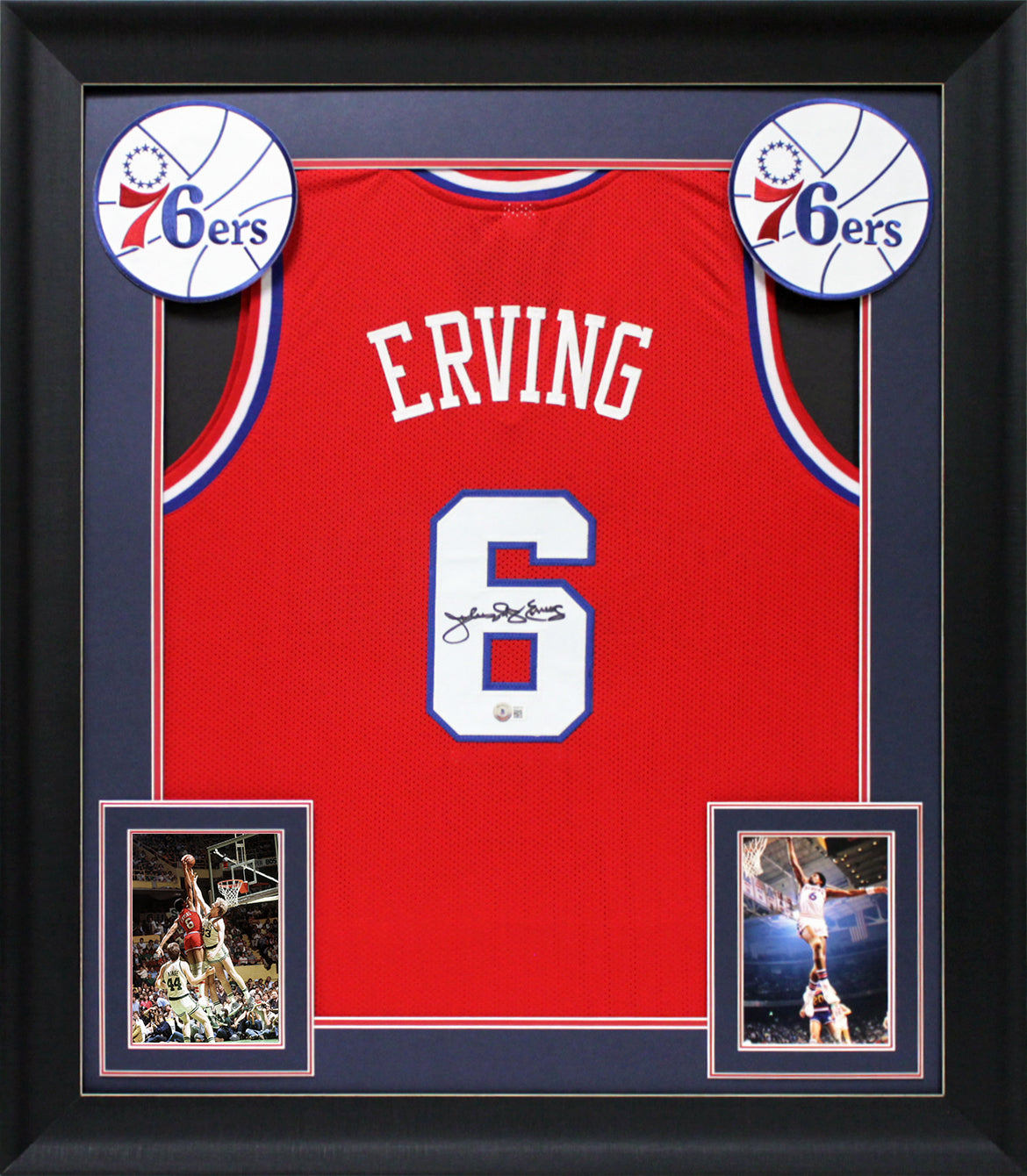 Julius "Dr. J" Erving Authentic Signed Red Pro Style Framed Jersey BAS