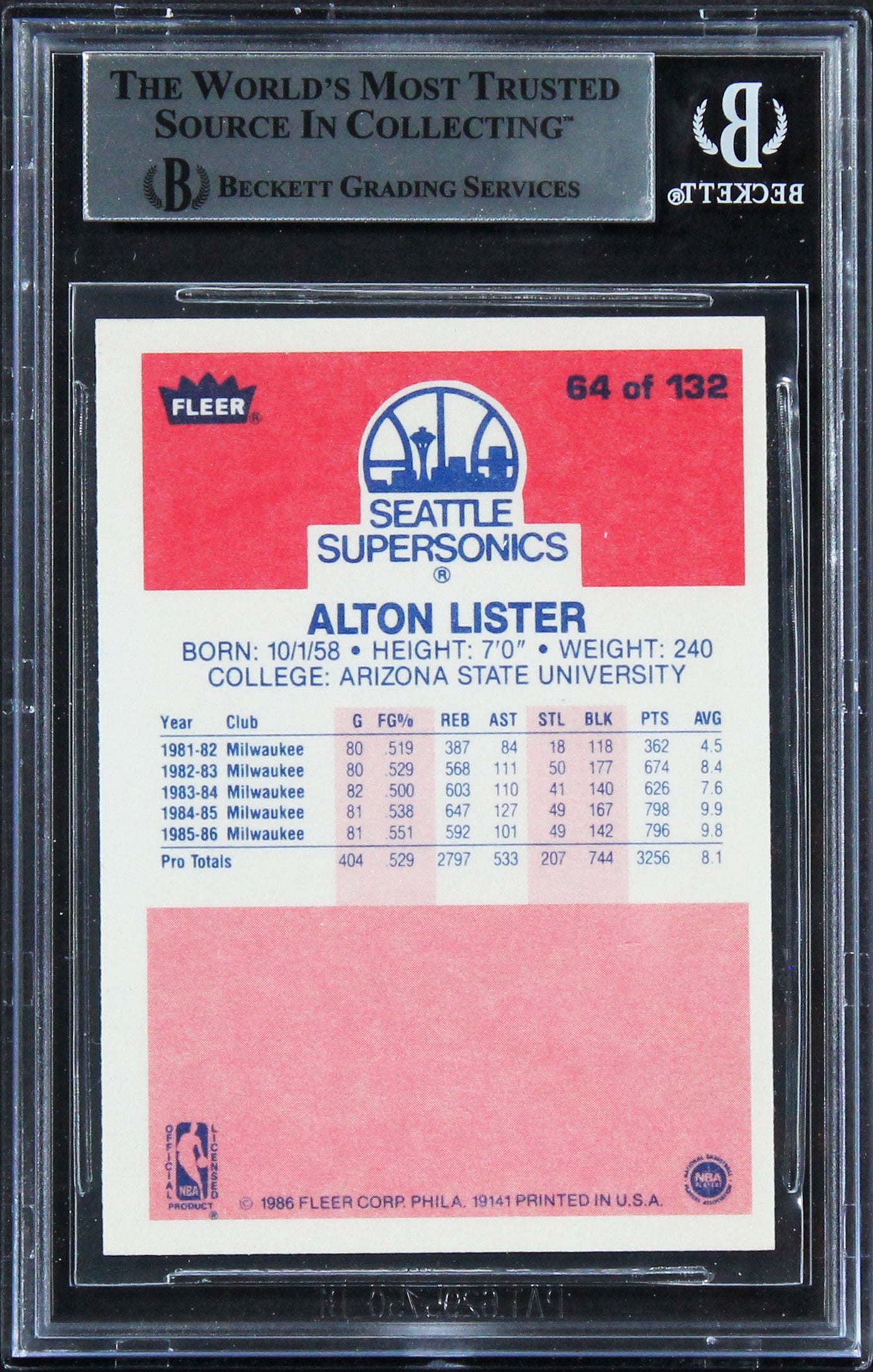 Bucks Alton Lister Authentic Signed 1986 Fleer #64 Card BAS Slabbed Rare!