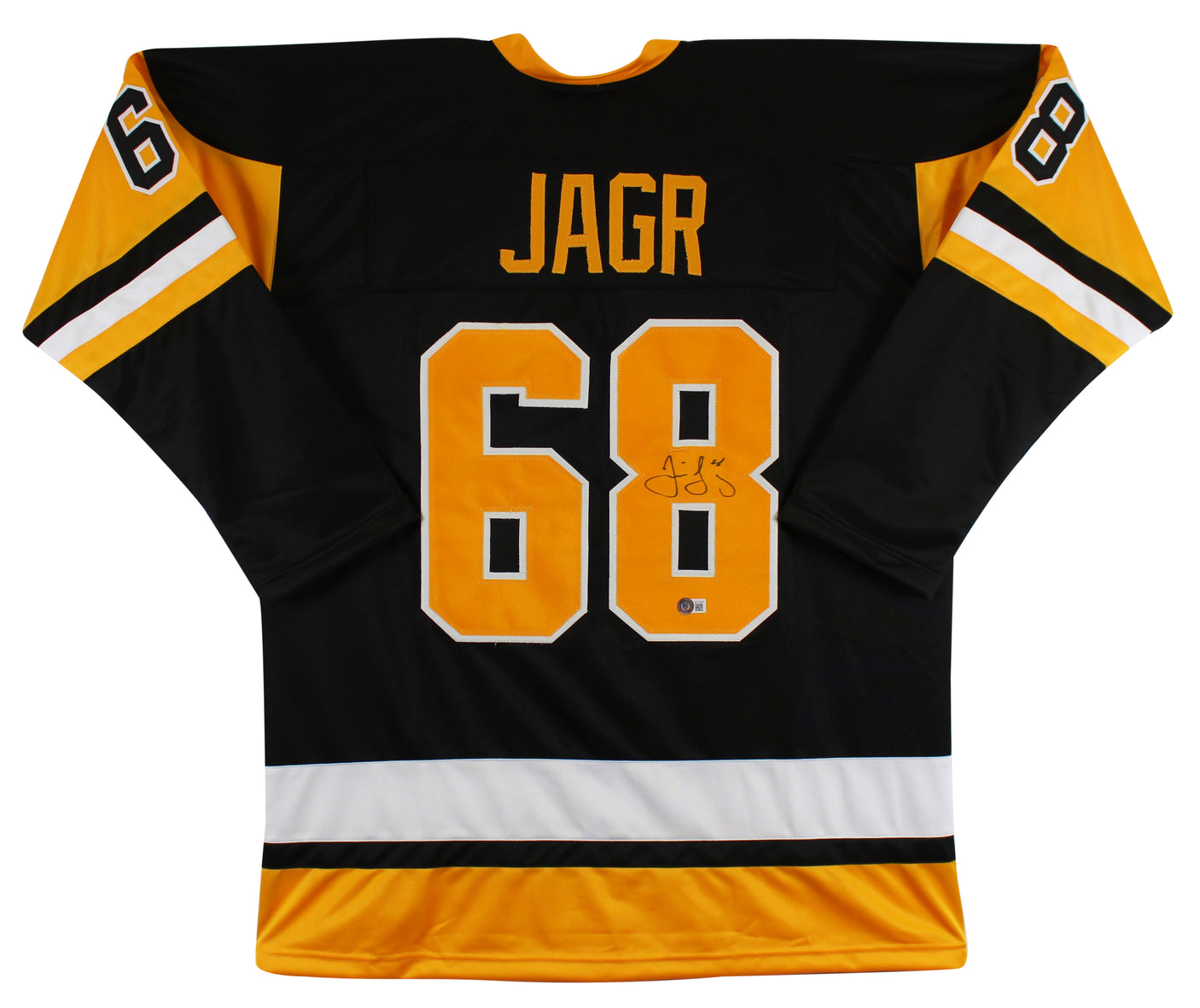 Jaromir Jagr Authentic Signed Black Pro Style Jersey w Yellow #s Autographed BAS