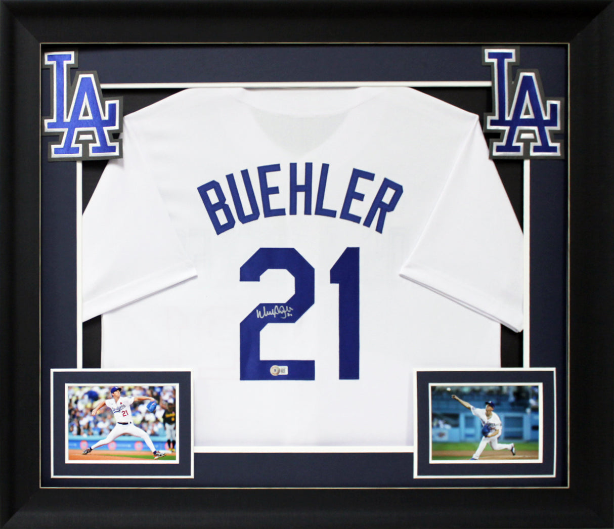 Walker Buehler Authentic Signed White Pro Style Framed Jersey BAS Witnessed