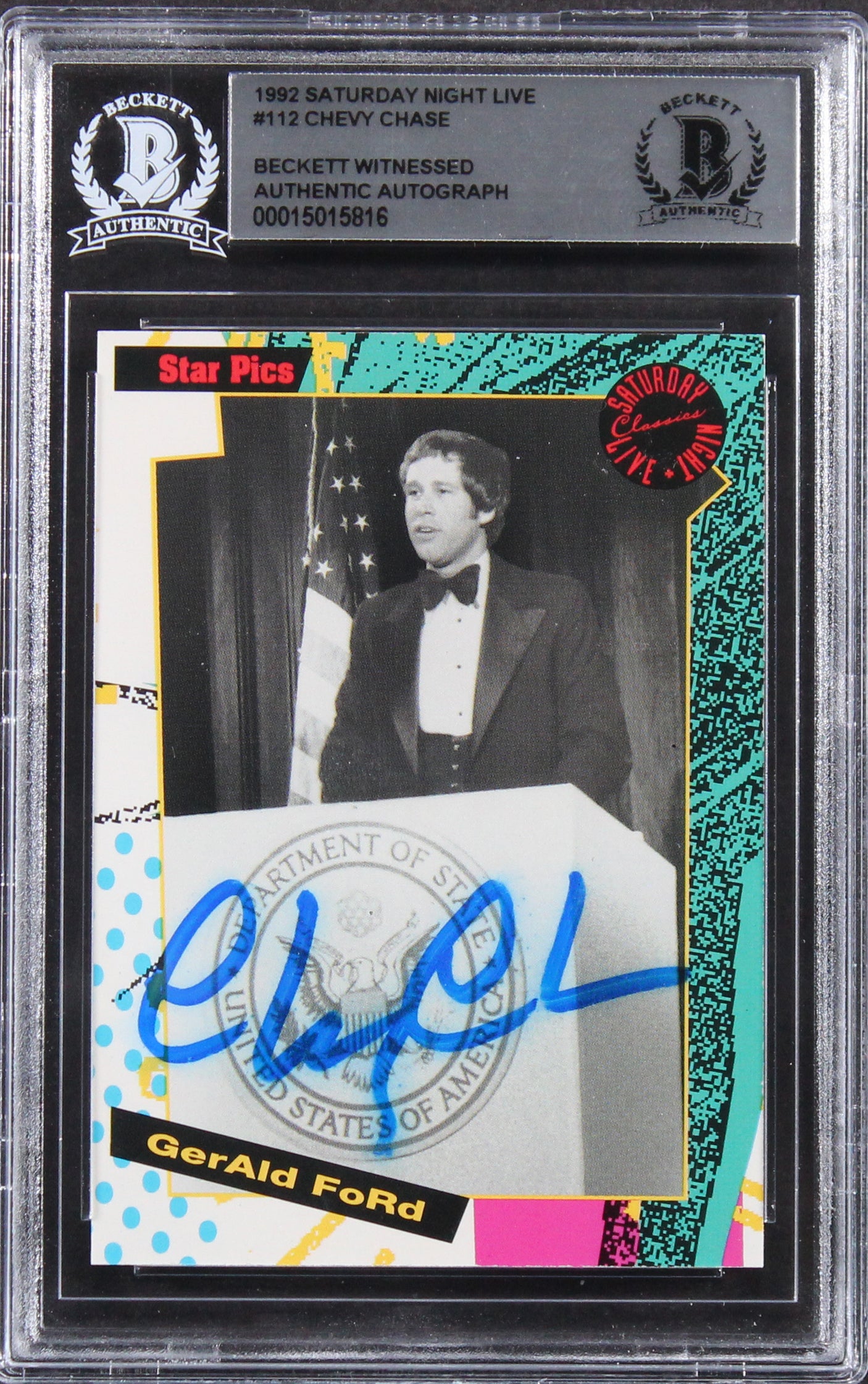 Chevy Chase Authentic Signed 1992 Saturday Night Live #112 Card BAS Slabbed