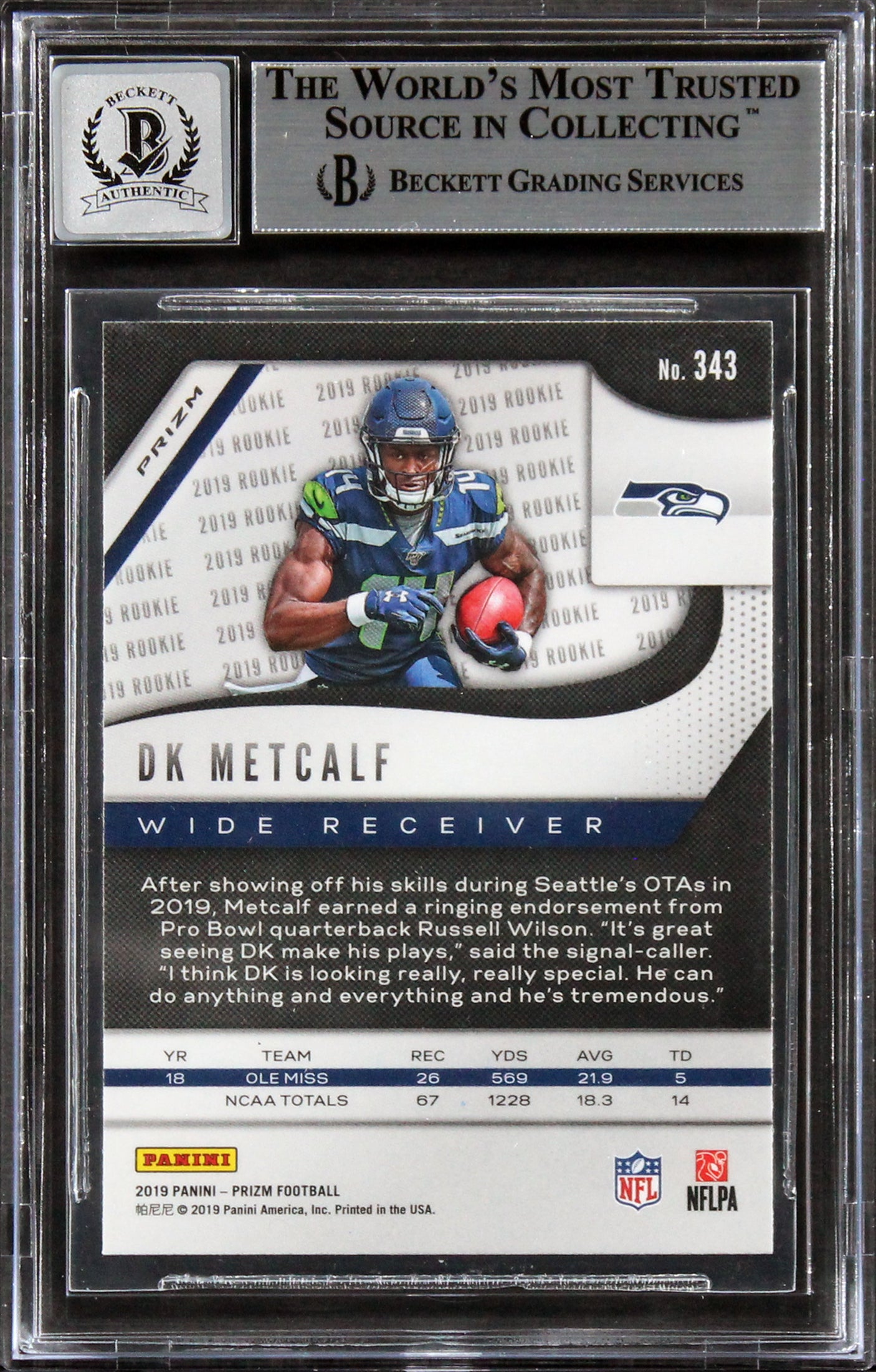 Seahawks DK Metcalf Signed 2019 Panini Prizm RW&B #343 RC Auto 10! BAS Slabbed