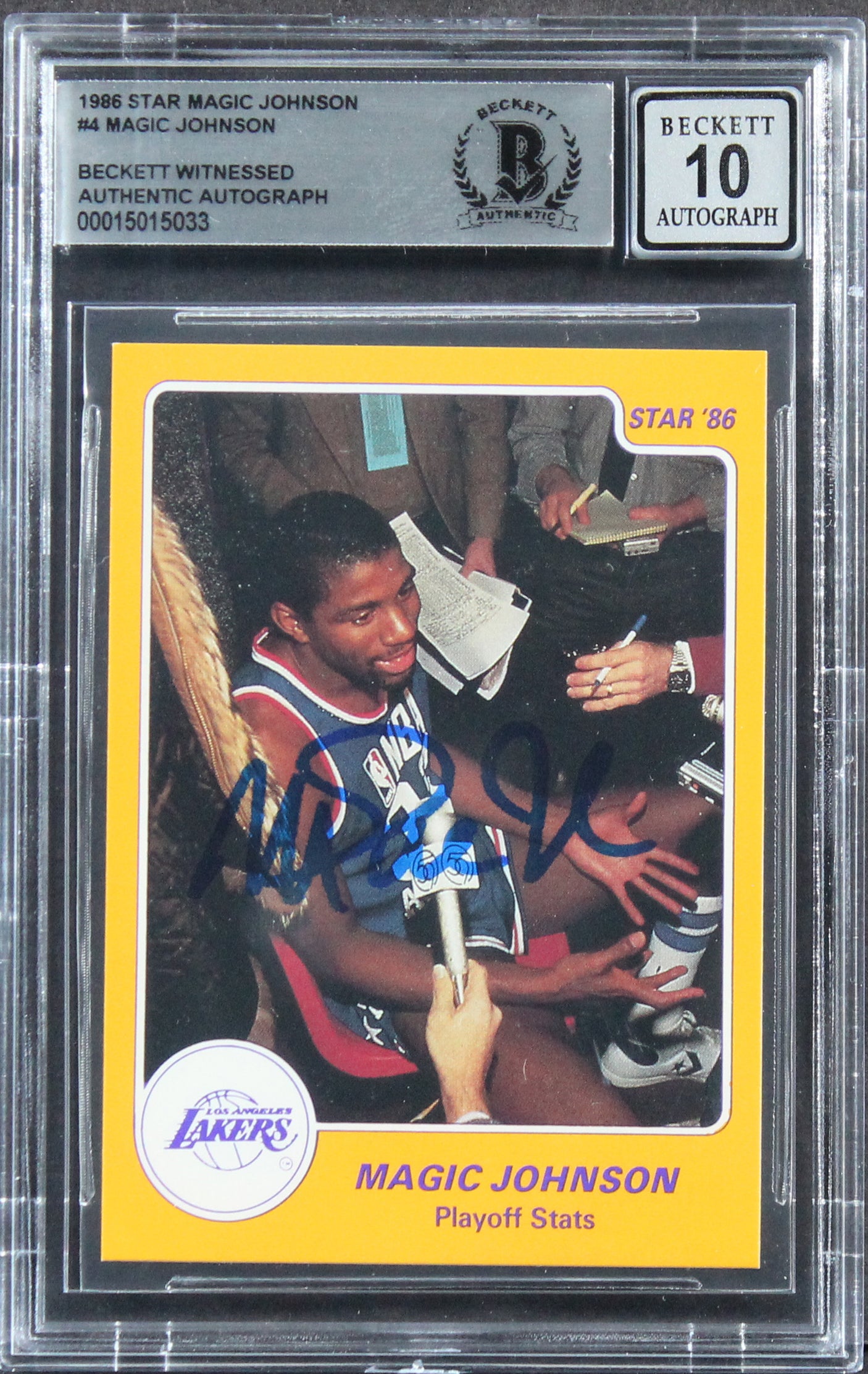 Lakers Magic Johnson Authentic Signed 1986 Star #4 Card Auto 10! BAS Slabbed