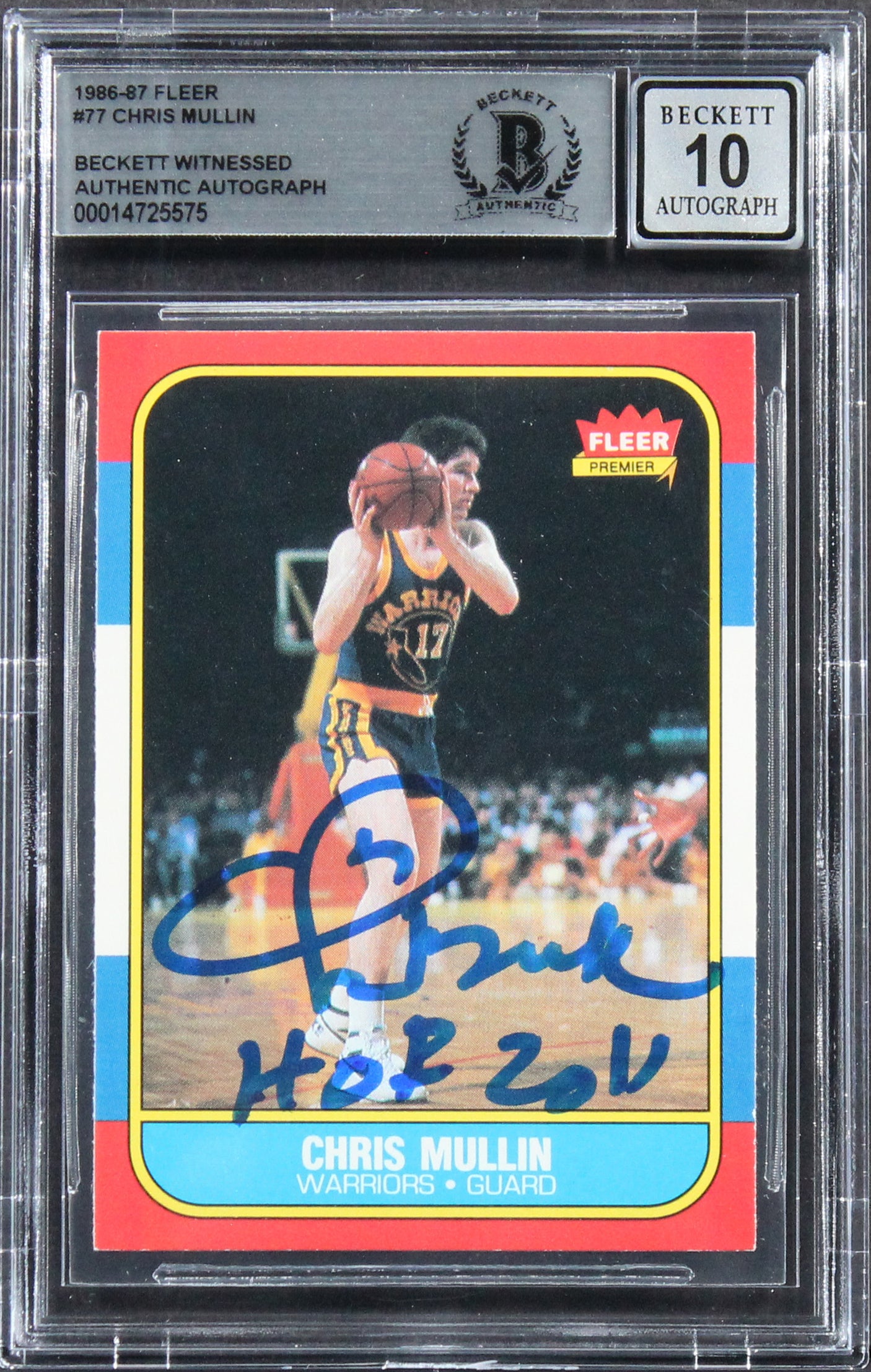 Warriors Chris Mullin "HOF 2011" Signed 1986 Fleer #77 RC Card Auto 10! BAS Slab