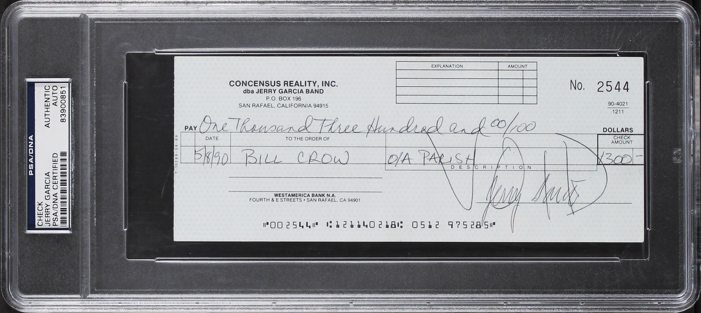 Jerry Garcia Grateful Dead Authentic Signed 3x8.25 1990 Check PSA/DNA Slabbed