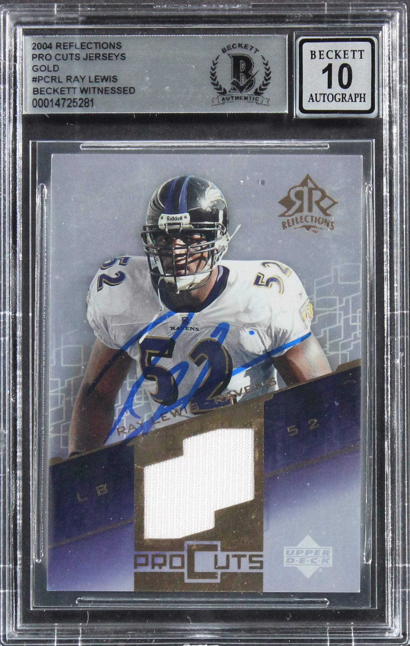 Ray Lewis Signed 2004 Reflections Pro Cuts Gold #PCRL Card Auto 10! BAS Slabbed