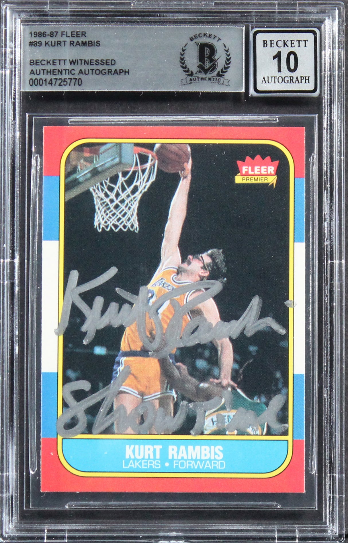 Lakers Kurt Rambis "Showtime" Signed 1986 Fleer #89 Card Auto 10! BAS Slabbed
