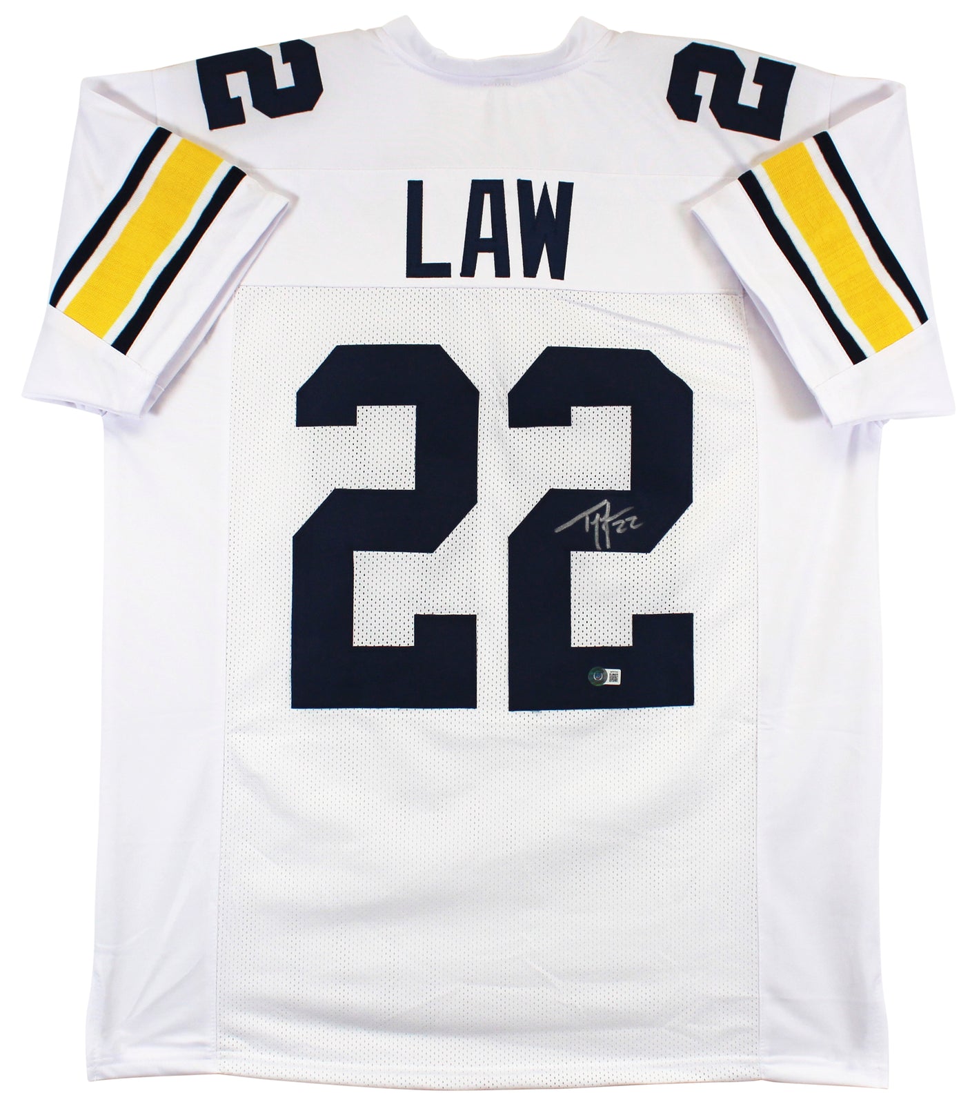 Michigan Ty Law Authentic Signed White Pro Style Jersey BAS Witnessed