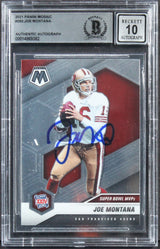 49ers Joe Montana Signed 2021 Panini Mosaic #293 Card Auto 10! BAS Slabbed