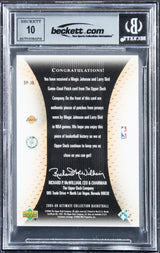 Magic Johnson & Larry Bird Signed 2005 Ultimate Patches DPJB 38/40 Card BAS Slab