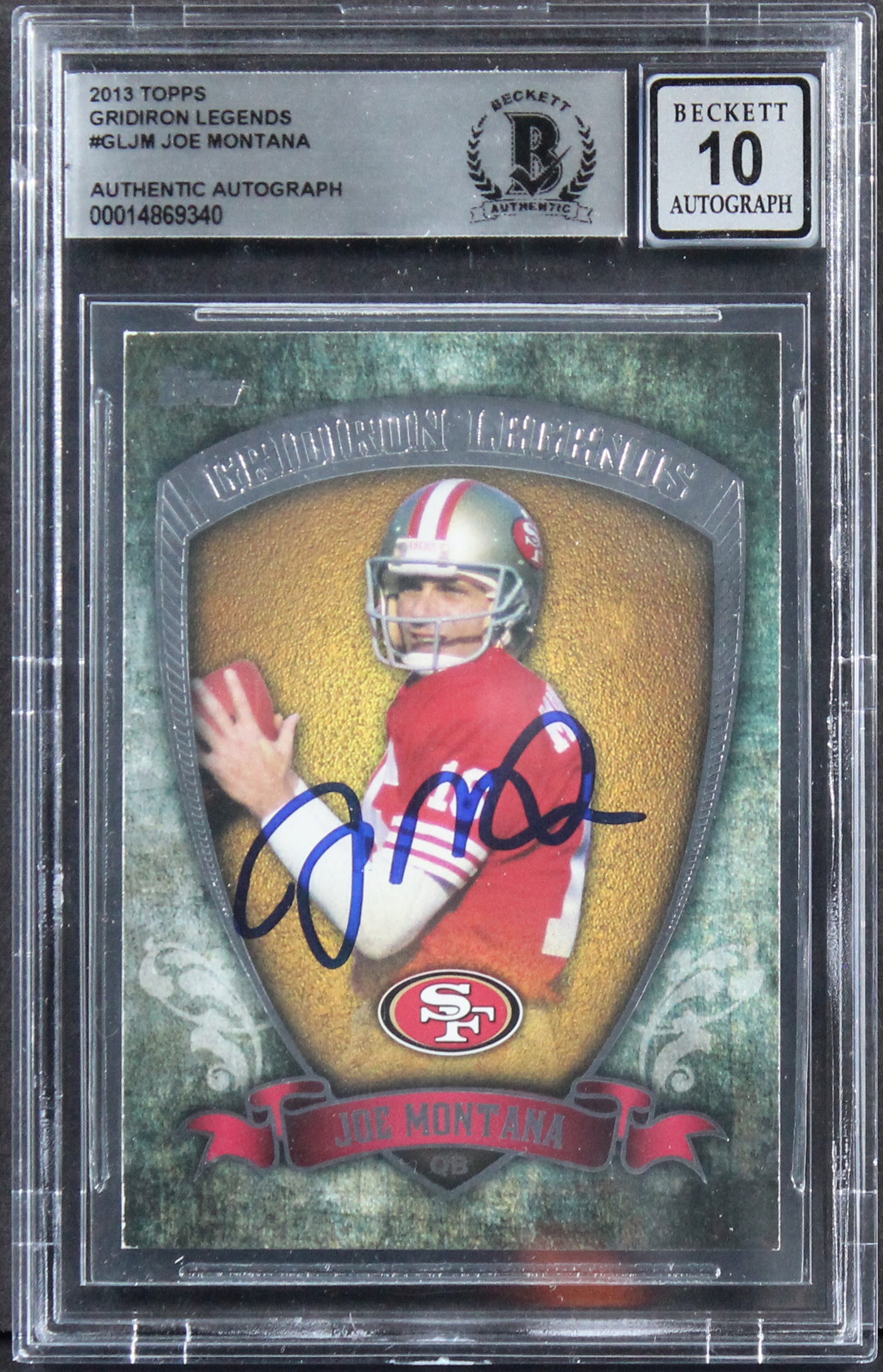 49ers Joe Montana Signed 2013 Topps Gridiron Legends #GLJM Card Auto 10 BAS Slab