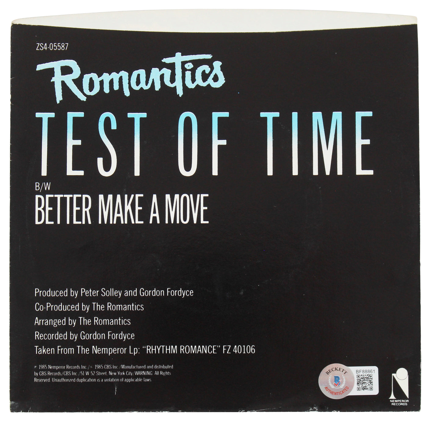 Wally Palmar & Mike Skill The Romantics Signed 45 RPM Album Cover BAS #BF88861