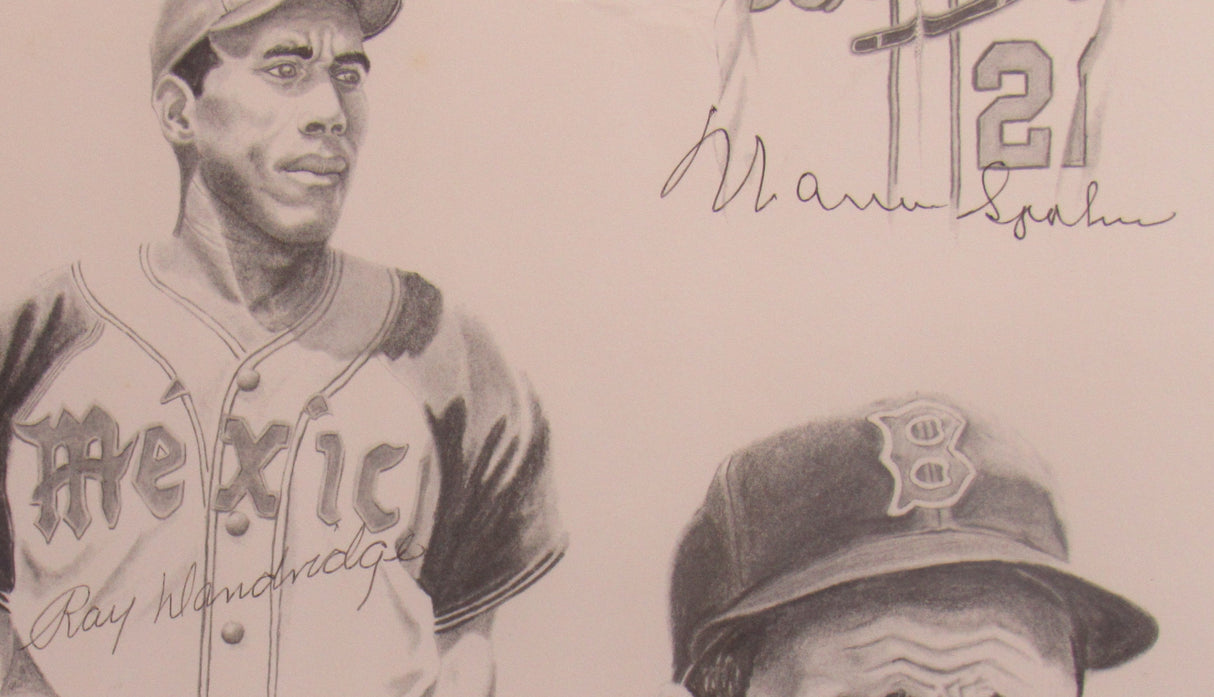 Warren Spahn, Yogi Berra, Ray Dandridge, Johnny Mize, Brooks Robinson, Johnny Pesky, Enos Slaughter, Bob Feller, Monte Irvin, Buck Leonard, Ralph Kiner Muti Signed Framed Baseball Poster