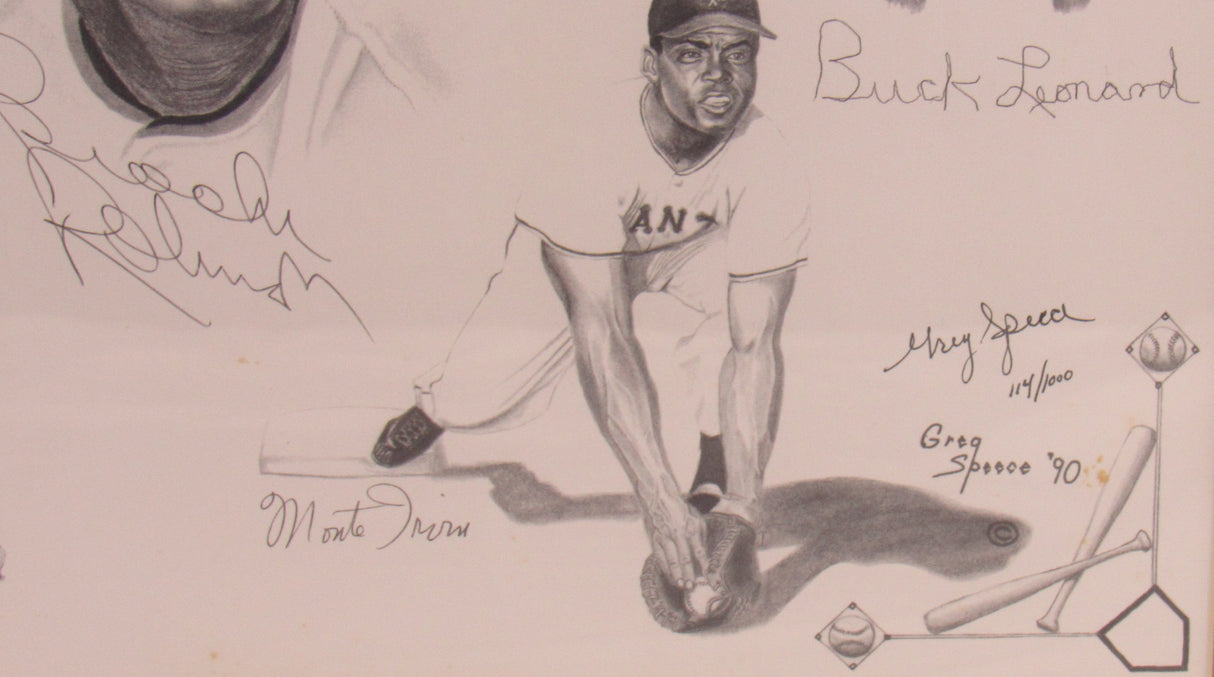 Warren Spahn, Yogi Berra, Ray Dandridge, Johnny Mize, Brooks Robinson, Johnny Pesky, Enos Slaughter, Bob Feller, Monte Irvin, Buck Leonard, Ralph Kiner Muti Signed Framed Baseball Poster