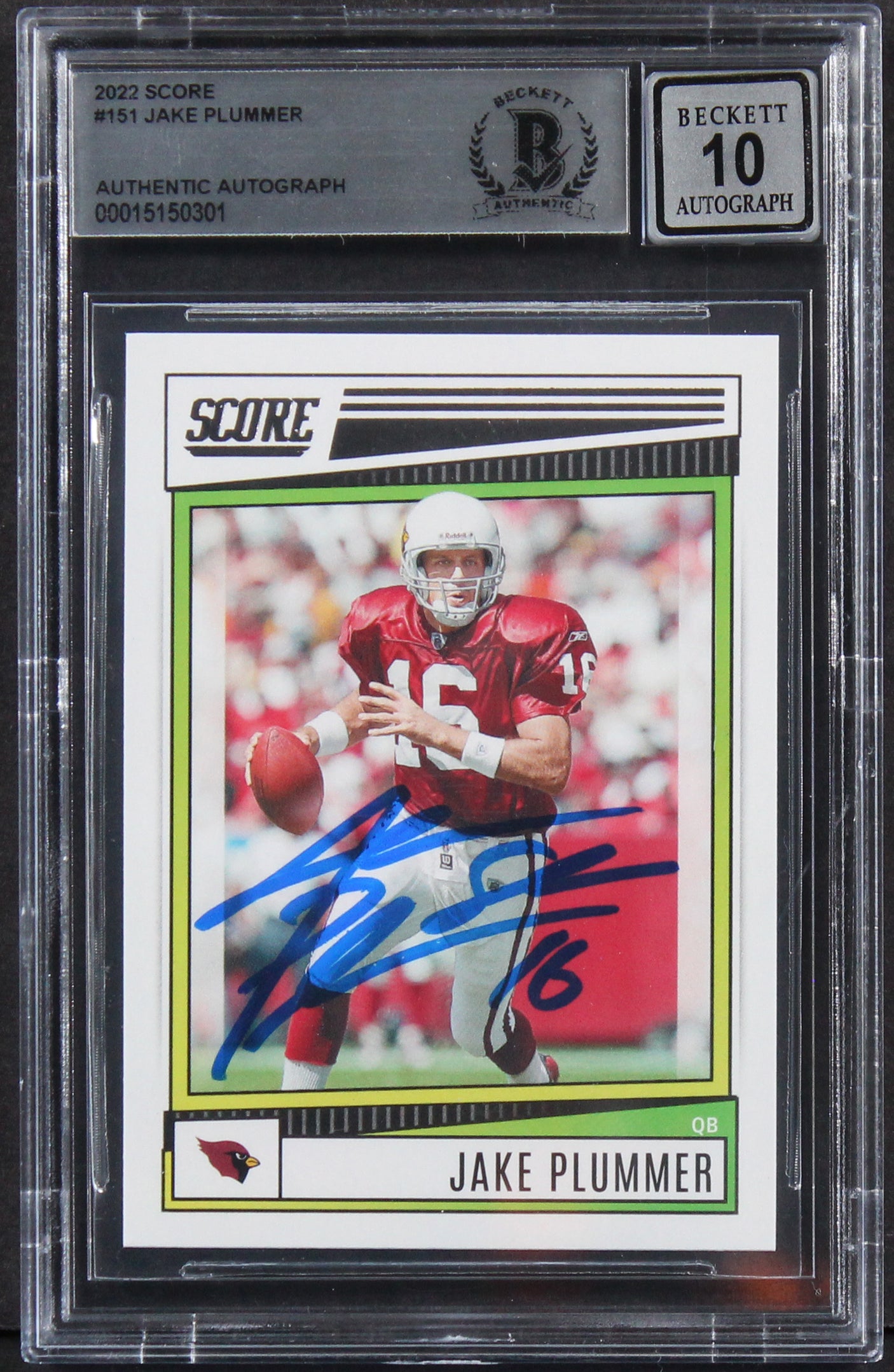 Cardinals Jake Plummer Signed 2022 Score #151 Card Auto Graded 10! BAS Slabbed 2