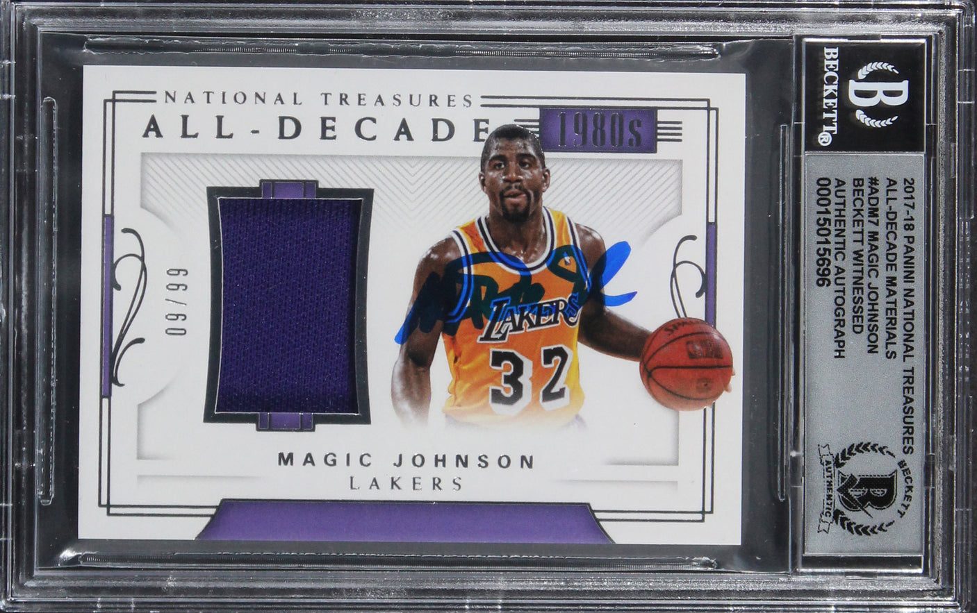 Magic Johnson Signed 2017 Panini Nat Treasures #ADM7 #9/99 Card Auto 10 BAS Slab