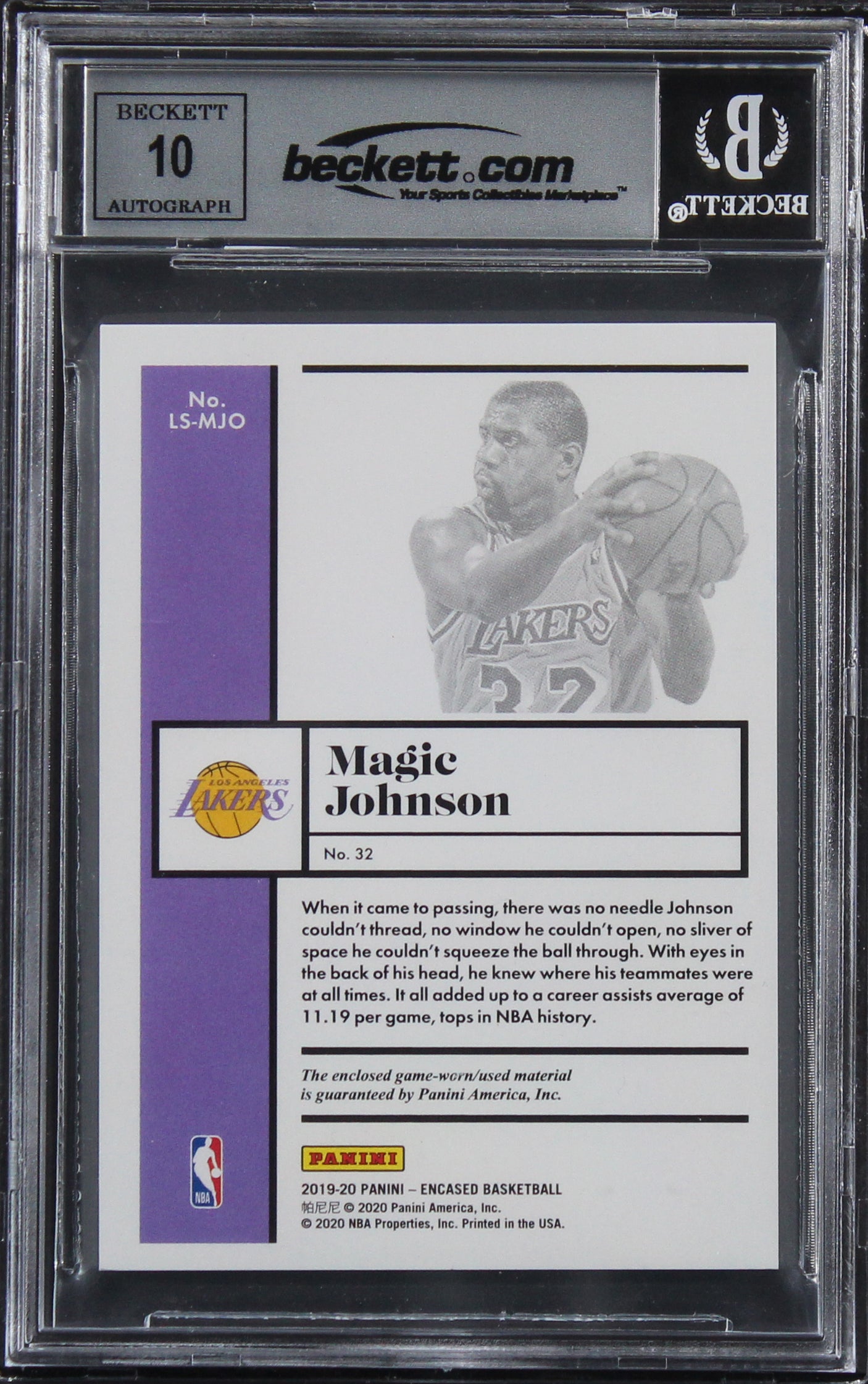 Magic Johnson Signed 2019 Panini Encased #11 #78/149 Card Auto 10! BAS Slab