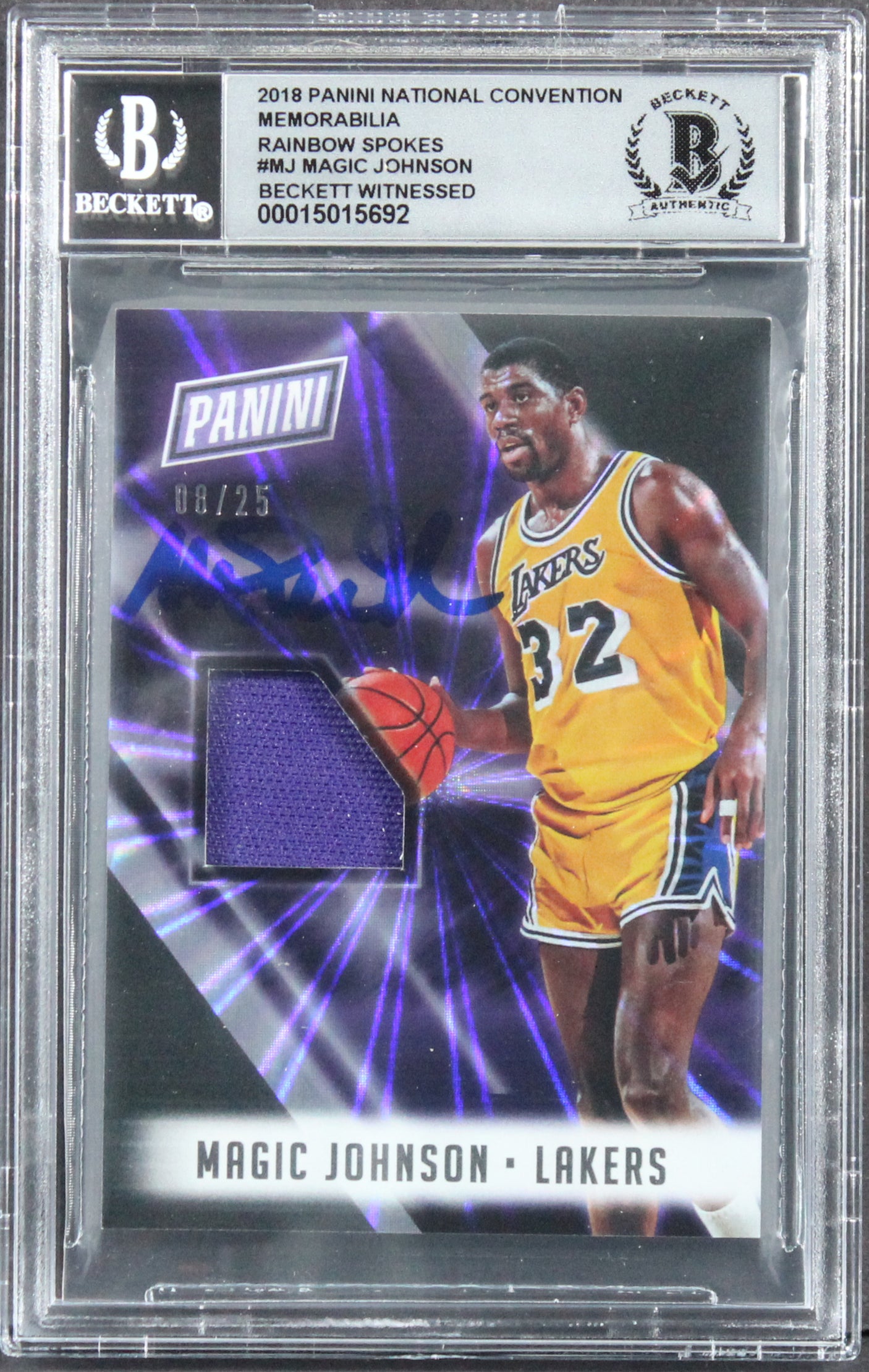Magic Johnson Signed 2018 Panini Rainbow Spokes #MJ #08/25 Card Auto 10 BAS Slab