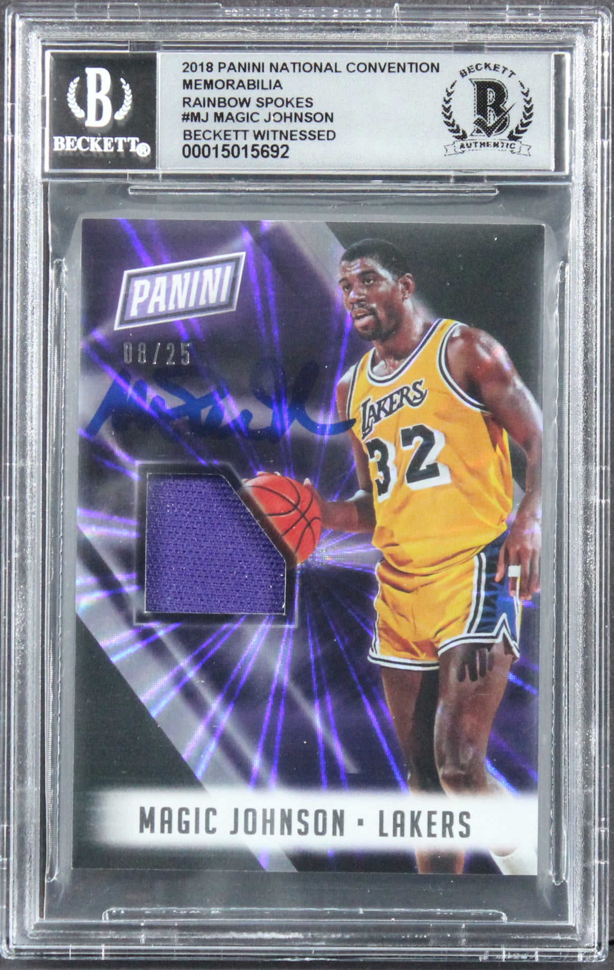 Magic Johnson Signed 2018 Panini Rainbow Spokes #MJ #08/25 Card Auto 10 BAS Slab