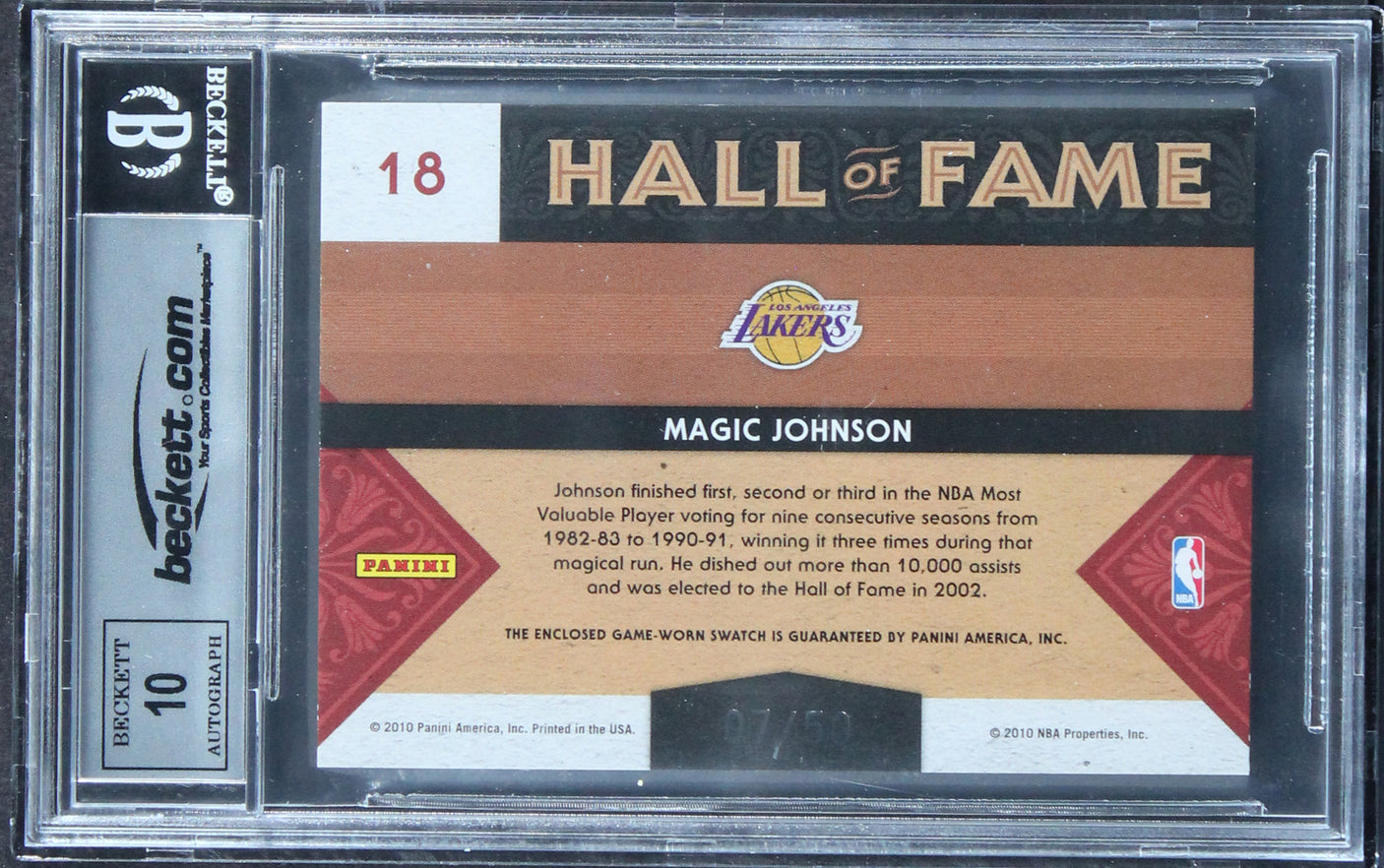 Magic Johnson Signed 2009 Timeless Treasures #18 #07/50 Card Auto 10! BAS Slab