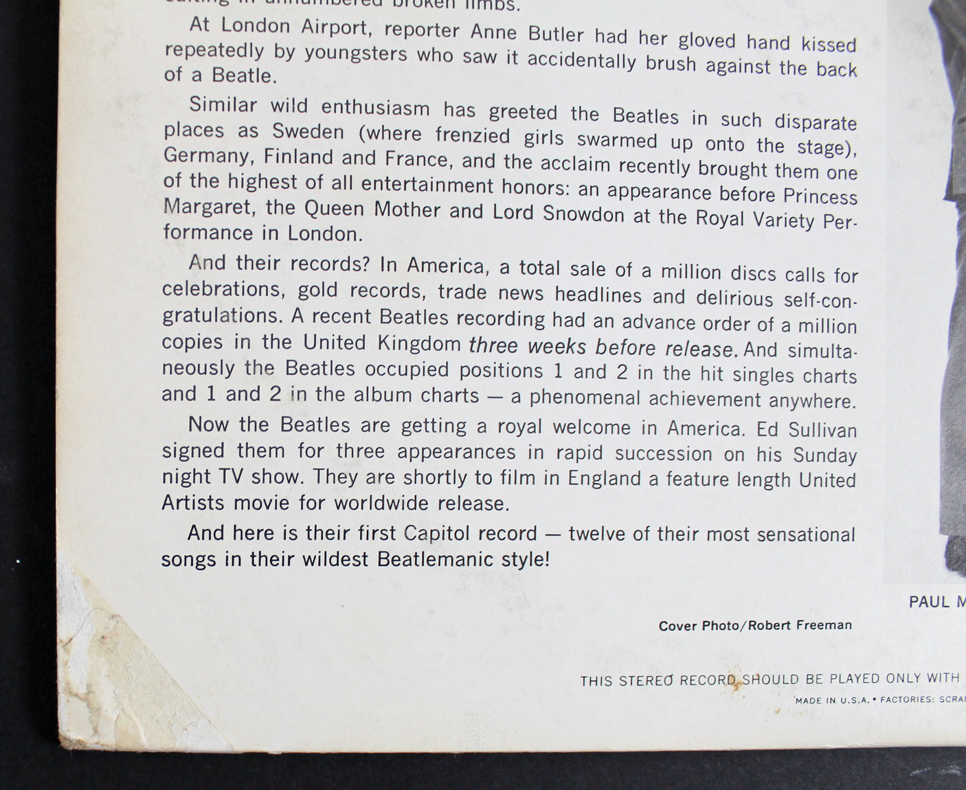 John Lennon Authentic Signed Meet The Beatles Album Cover Caiazzo & BAS #A57923