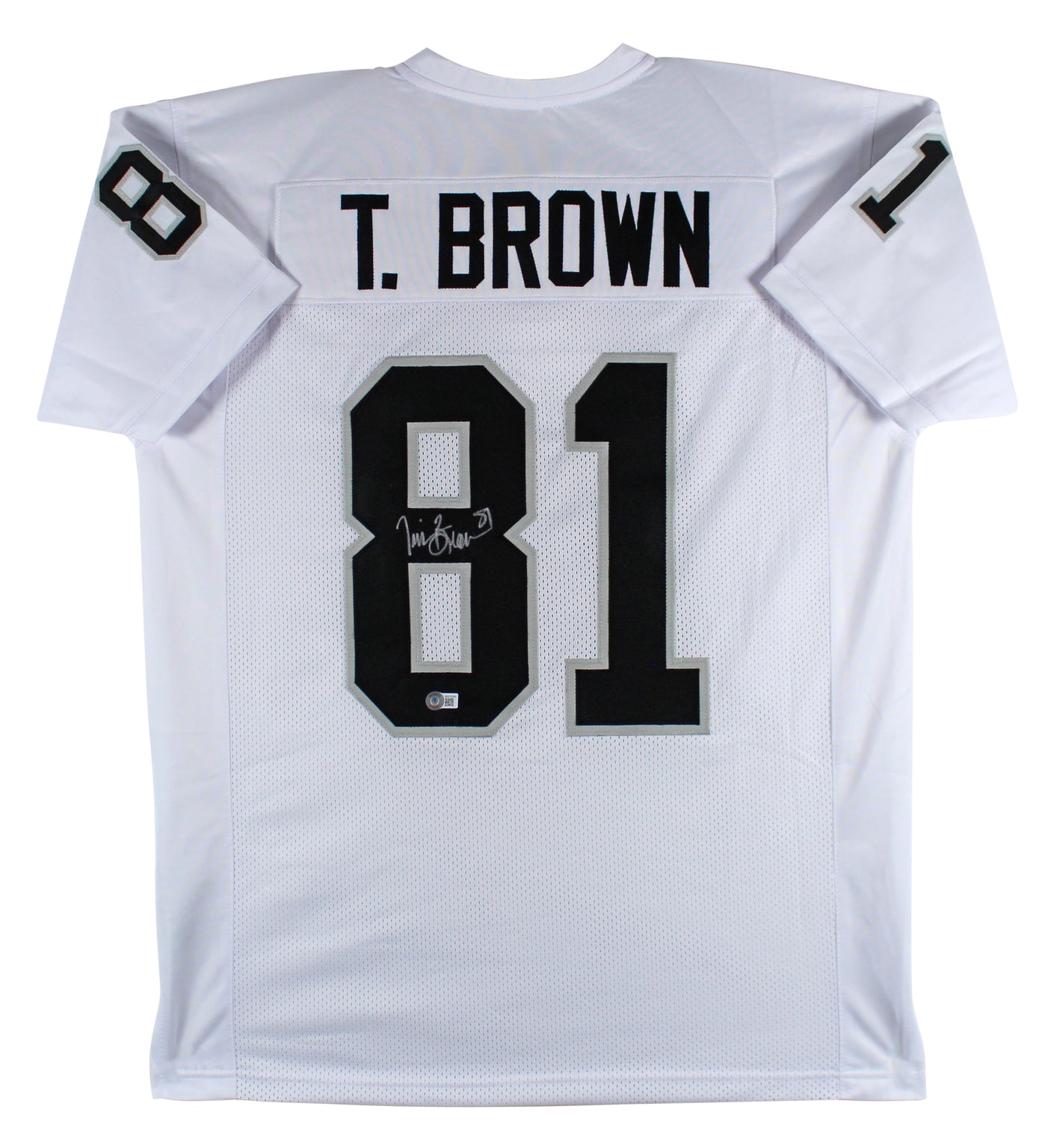 Tim Brown Authentic Signed White Pro Style Jersey Autographed BAS Witnessed