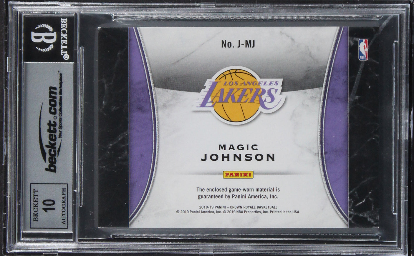 Magic Johnson Signed 2018 Crown Royale Jerseys #19 Card Auto 10! BAS Slabbed 1