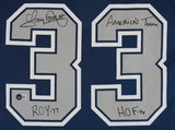 Cowboys Tony Dorsett "3x Insc" Signed Navy Blue M&N Jersey w/ Grey #s BAS Wit