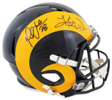 Rams Kurt Warner & Marshall Faulk Signed 81-99 TB F/S Speed Rep Helmet BAS Wit