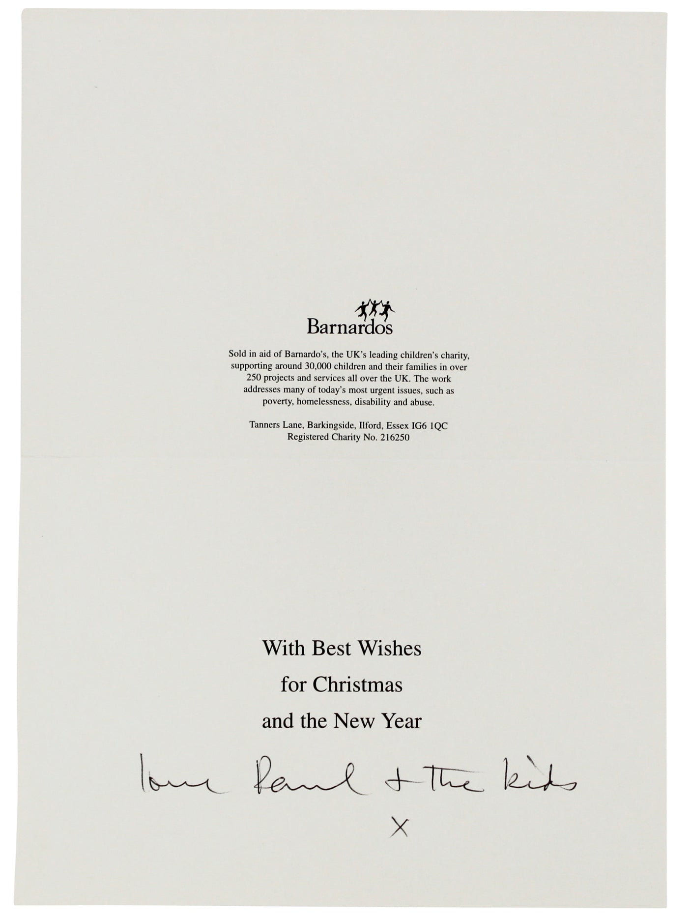 Paul McCartney "Love & The Kids" Signed 6.5x9 Christmas Greeting Card BAS