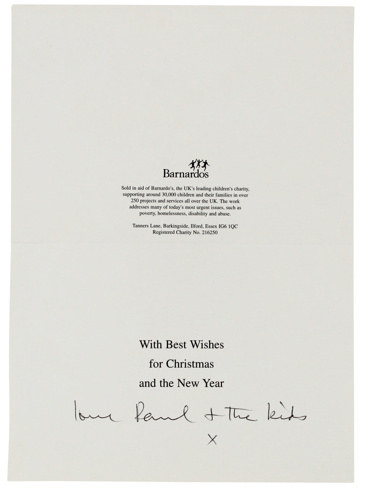 Paul McCartney "Love & The Kids" Signed 6.5x9 Christmas Greeting Card BAS