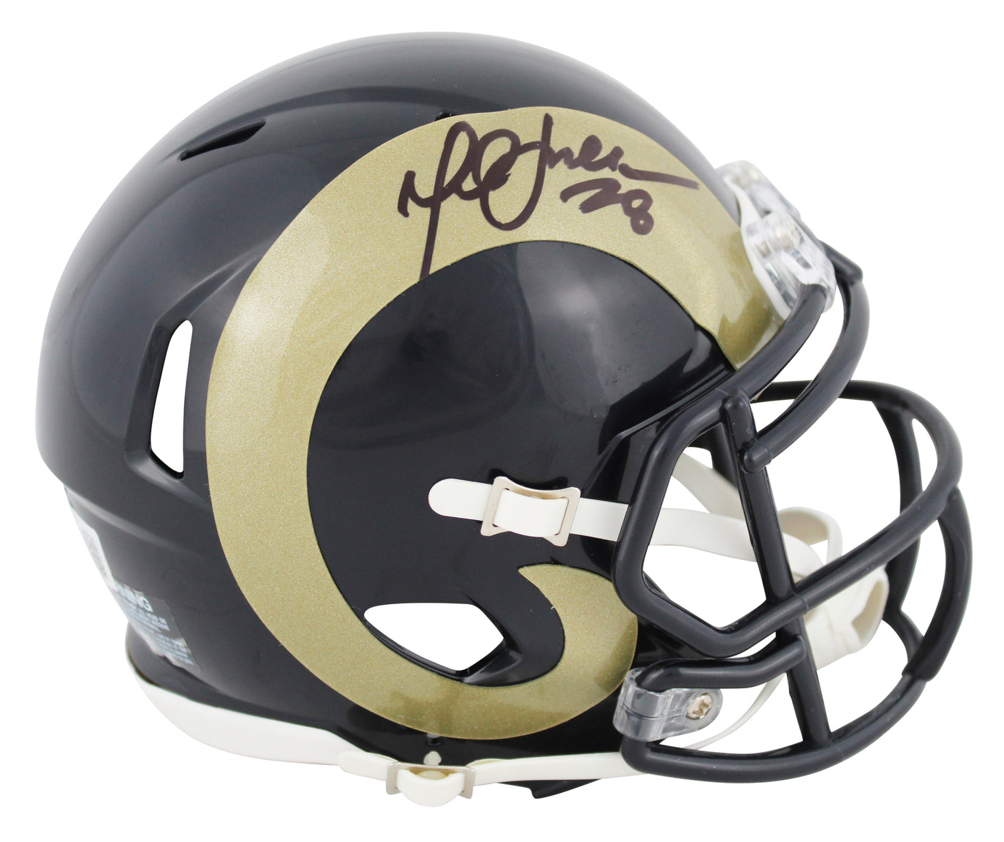 Rams Marshall Faulk Authentic Signed 00-16 TB Speed Mini Helmet BAS Witnessed