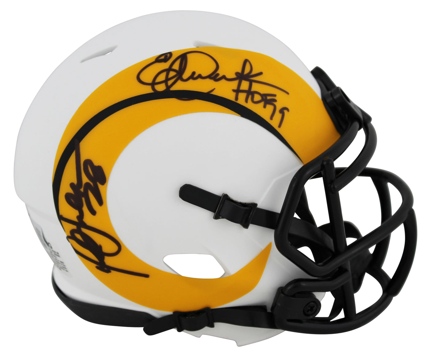 Rams Eric Dickerson & Marshall Faulk Signed Lunar Speed Mini Helmet BAS Witness
