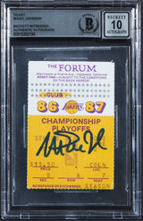 Magic Johnson Signed 1987 WC Finals Sonics/Lakers Ticket Stub Auto 10 BAS Slab