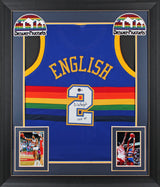 Alex English "HOF 97" Signed Blue TB Pro Style Framed Jersey BAS Witnessed