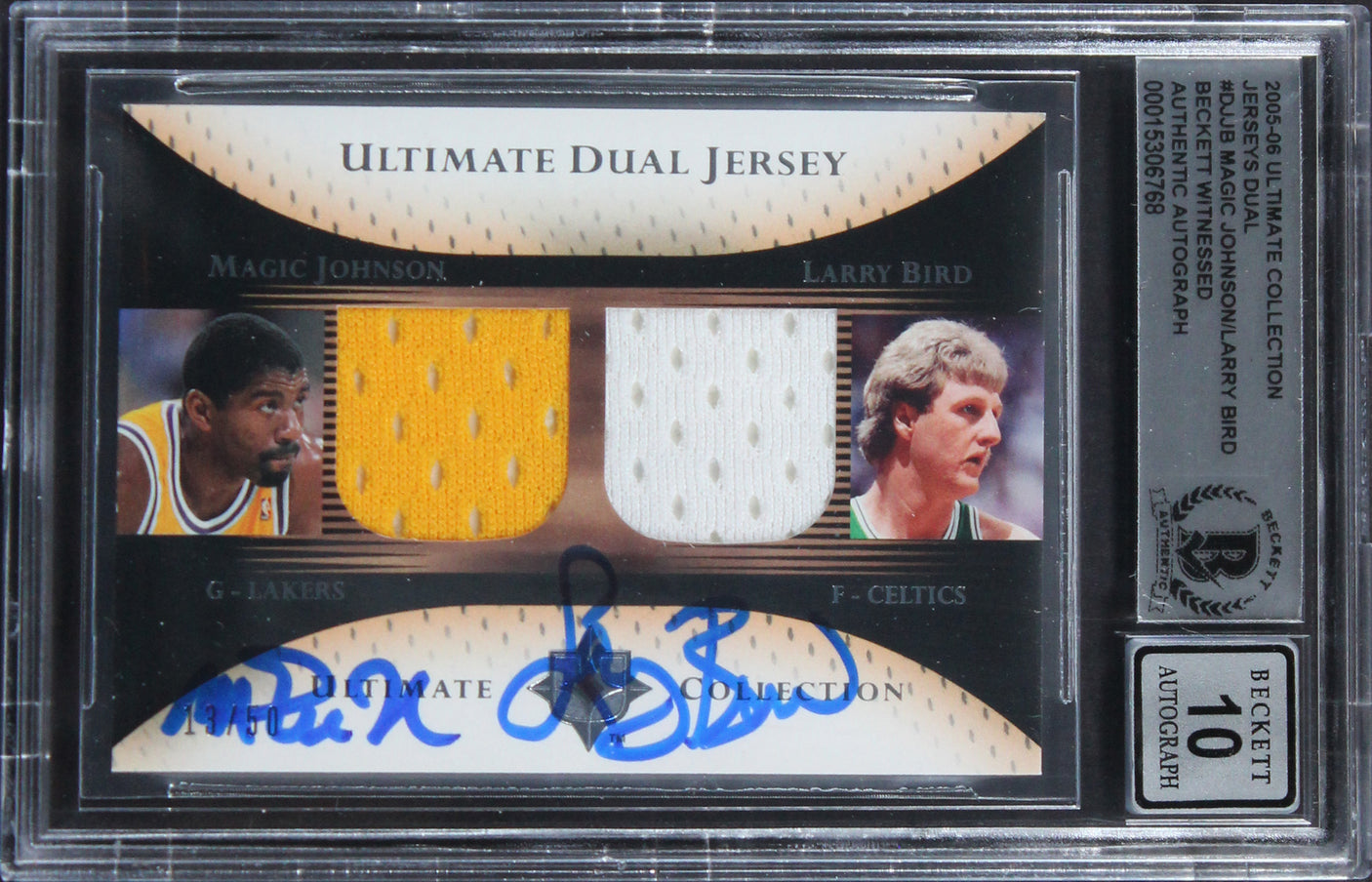 Magic Johnson & Larry Bird Signed 2005 Ultimate DJJB 13/50 Card Auto 10 BAS Slab