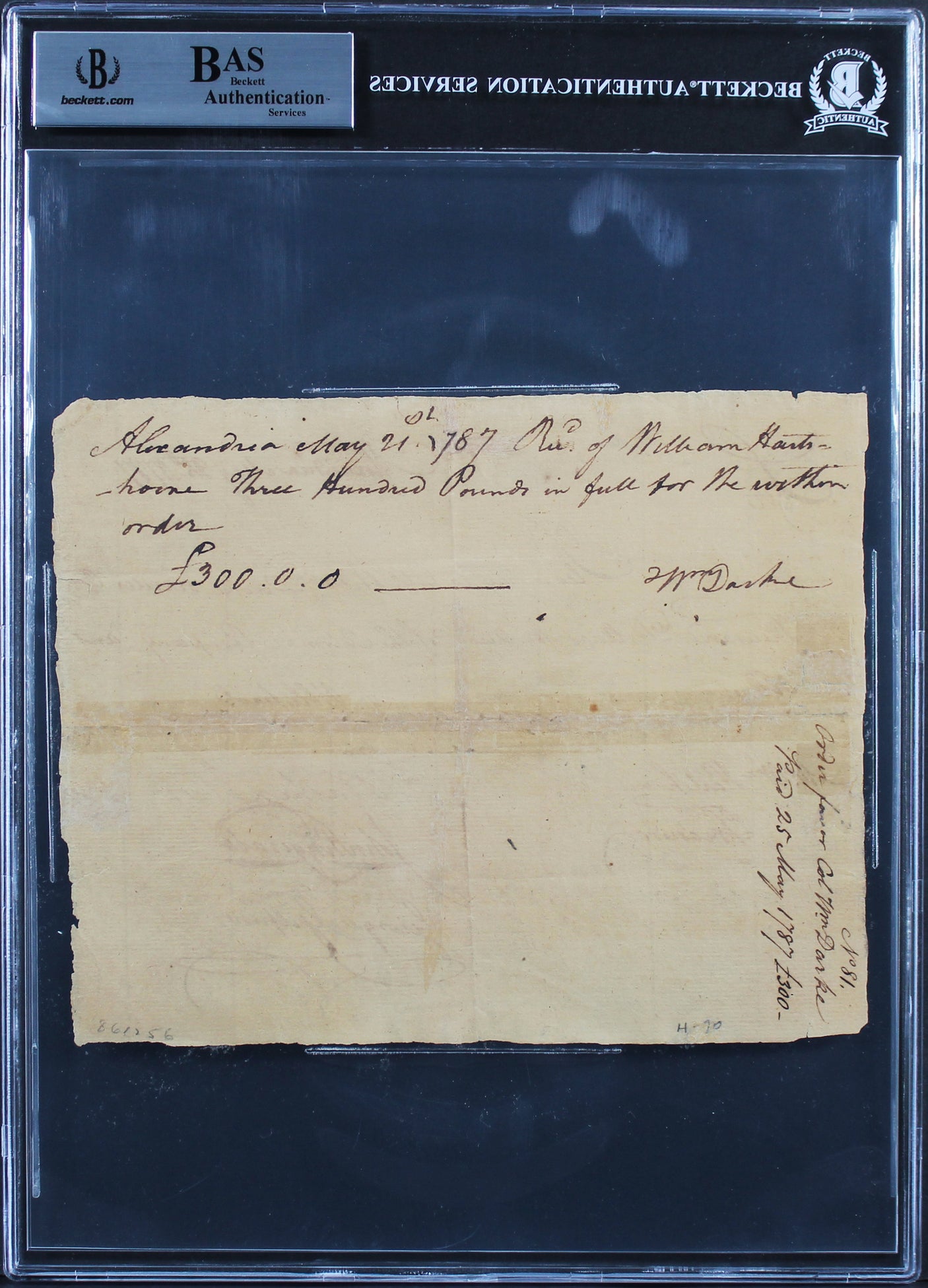 George Washington Signed 6x7.5 1787 Potomac Company Pay Order BAS Slabbed