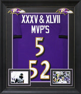 Ray Lewis & Joe Flacco Signed Purple Pro Style Framed Jersey BAS Witnessed