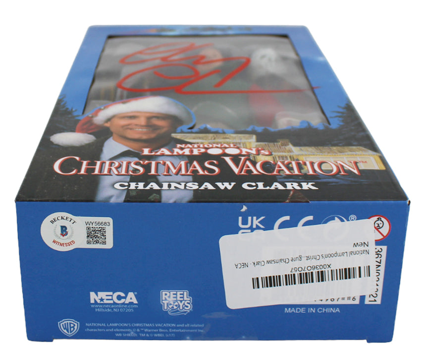 Chevy Chase Christmas Vacation Signed NECA Chainsaw Clark Figure Red Sig BAS Wit