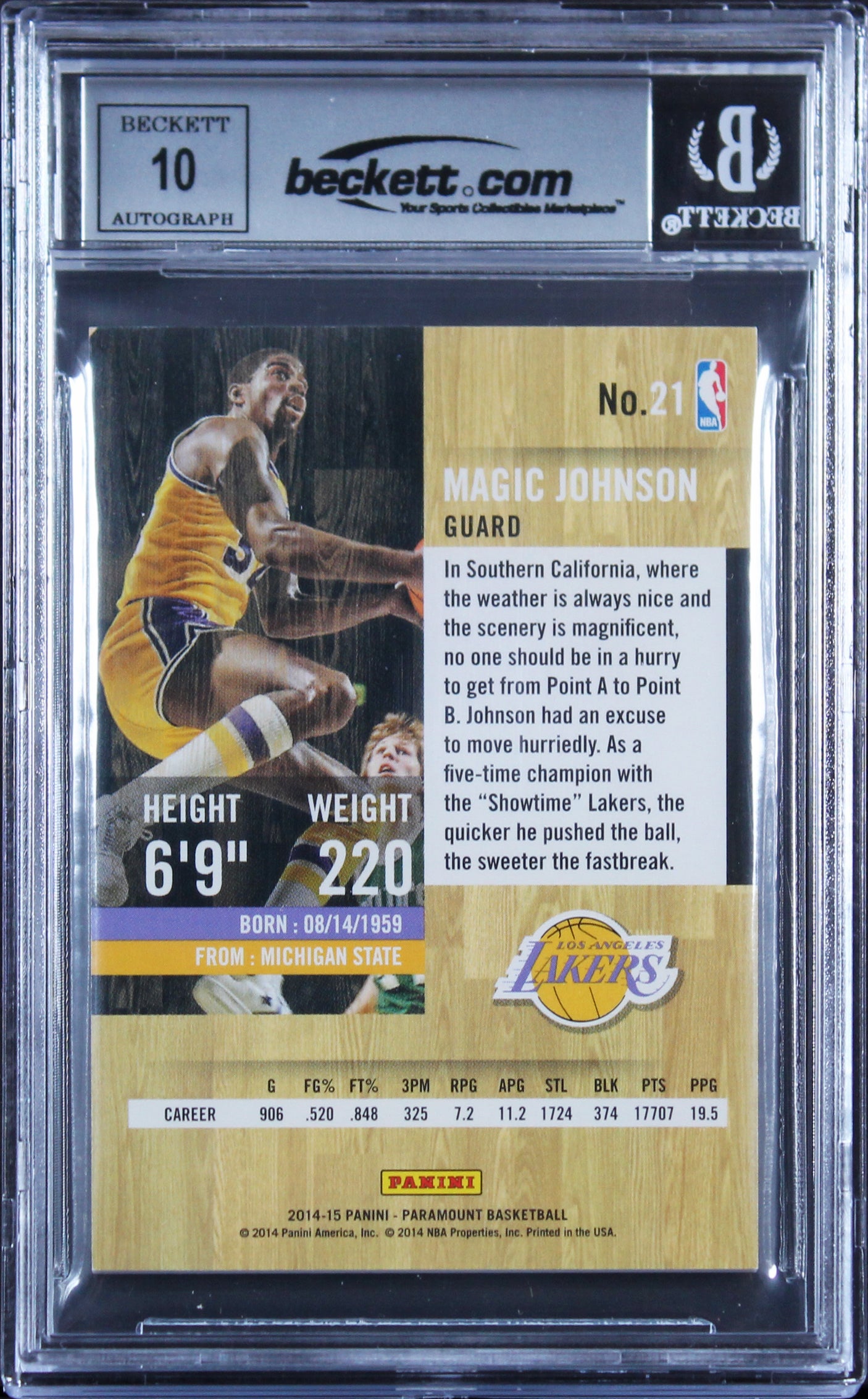 Lakers Magic Johnson Authentic Signed 2014 Paramount #21 Card Auto 10! BAS Slab