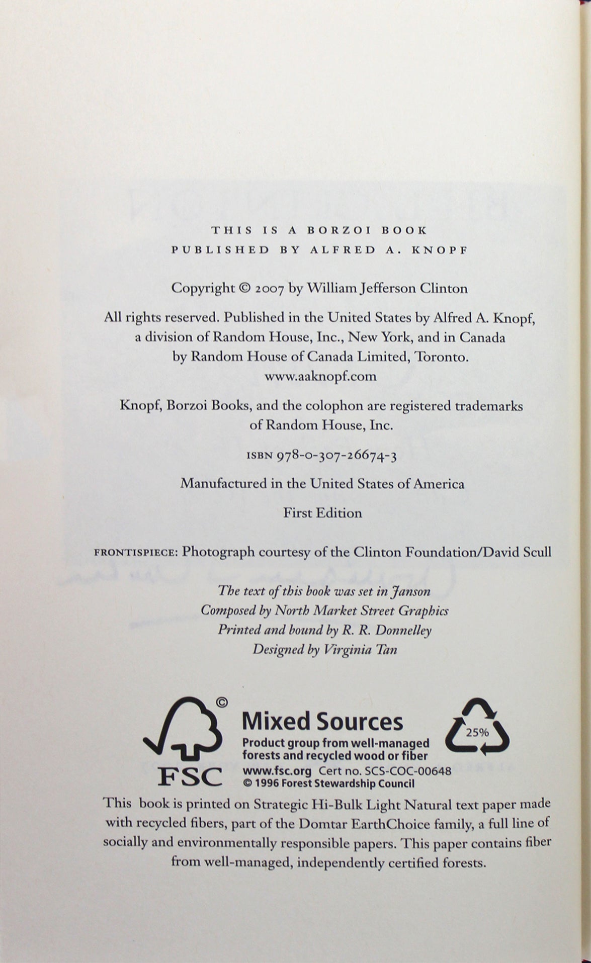 Bill Clinton Signed Giving 1st Edition Hard Cover Book w/Full Name BAS #A67830