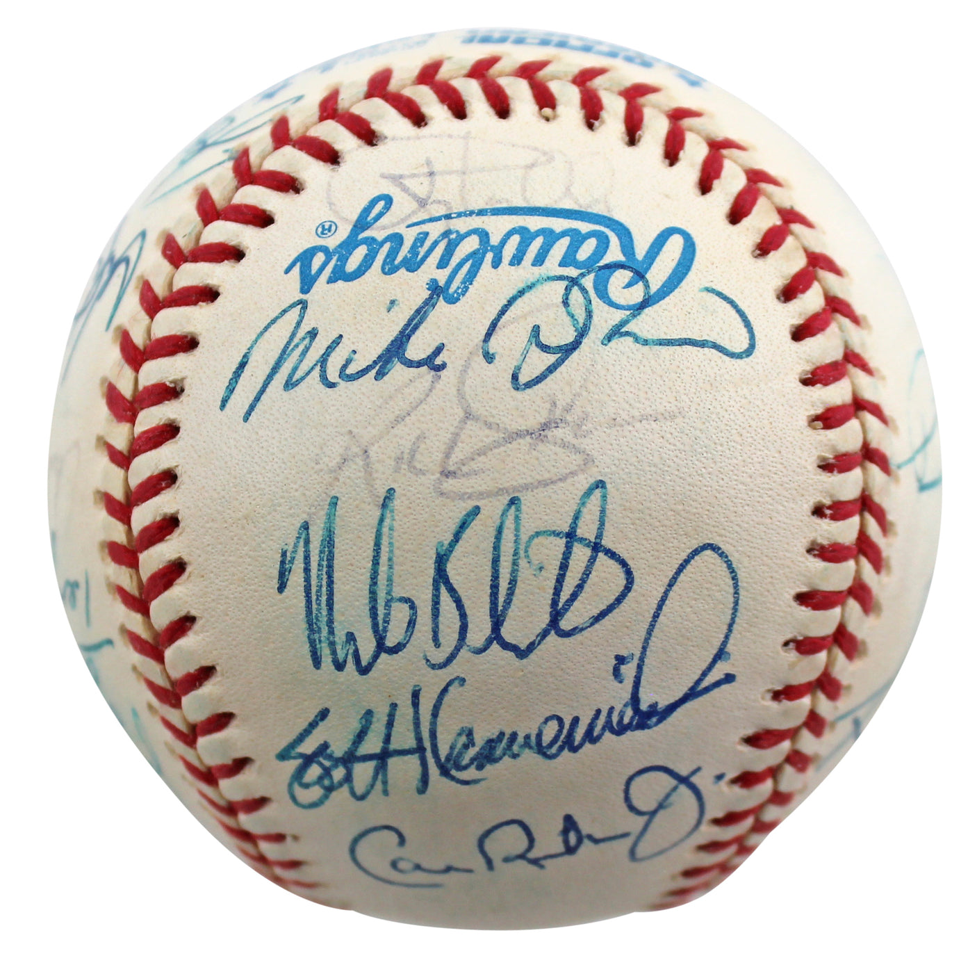 1997 Orioles (23) Erickson, Mussina, Surhoff Signed Oal Baseball BAS #AA03196
