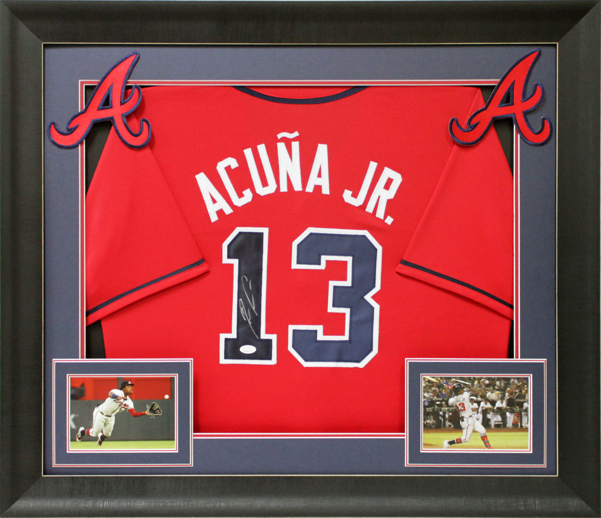 Ronald Acuna Jr. Authentic Signed Red Pro Style Framed Jersey JSA Witnessed