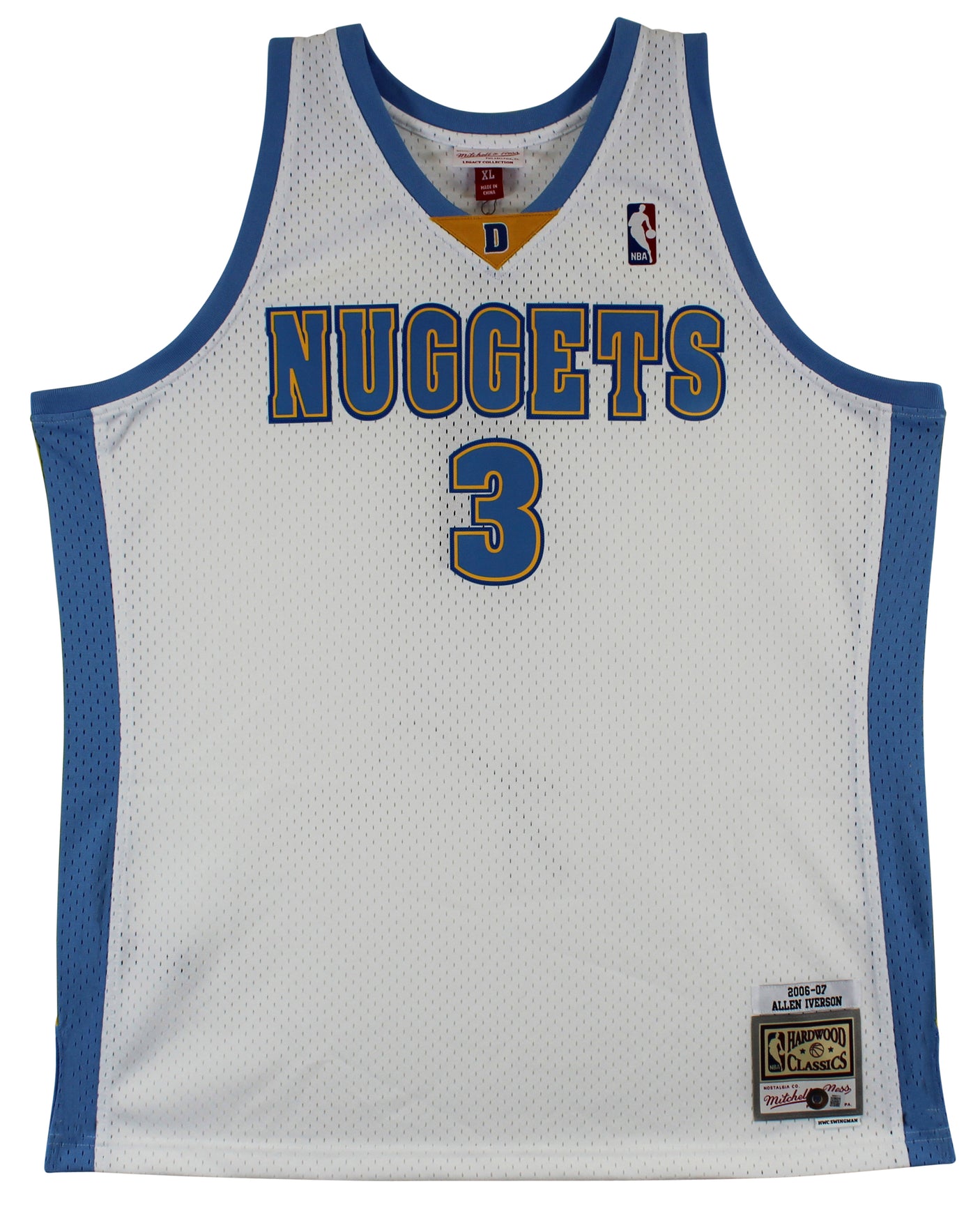 Nuggets Allen Iverson Authentic Signed White M&N HWC Swingman Jersey BAS Witness
