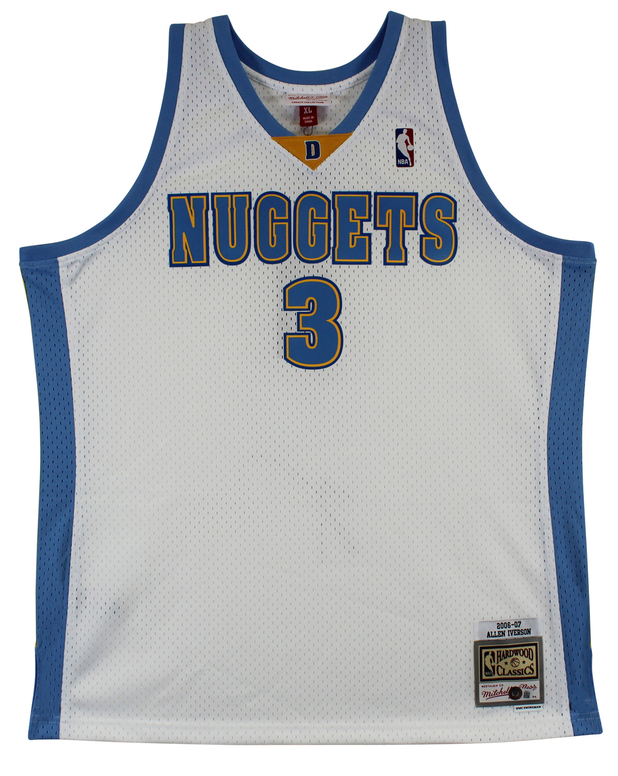 Nuggets Allen Iverson Authentic Signed White M&N HWC Swingman Jersey BAS Witness