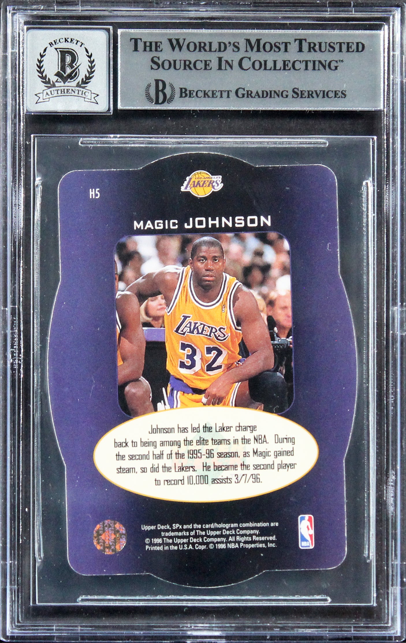 Lakers Magic Johnson Signed 1996 SPX Holoview Heroes #H5 Card Auto 10! BAS Slab