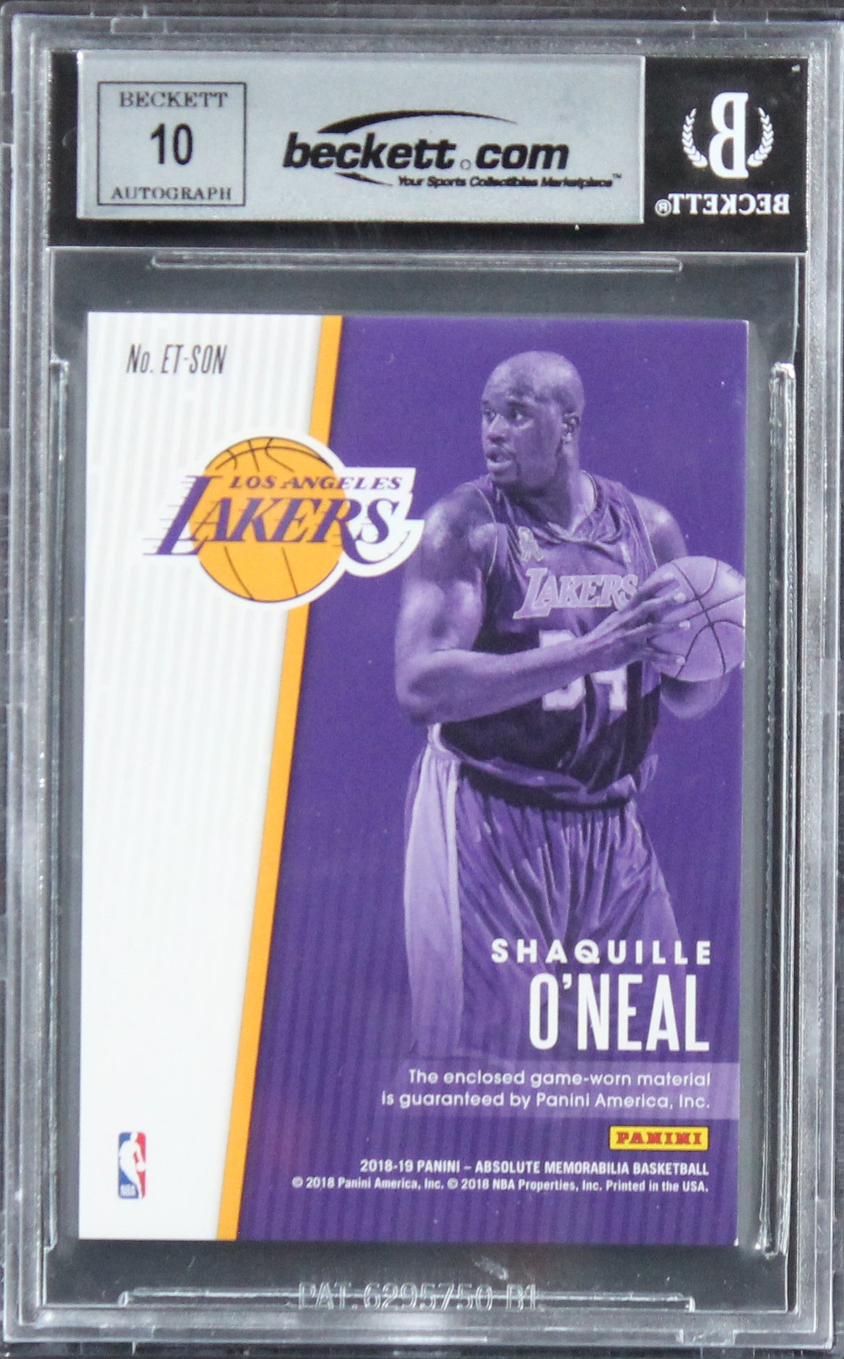 Shaquille O'Neal Signed 2018 Absolute Mem #7 #180/199 Card Auto 10! BAS Slabbed