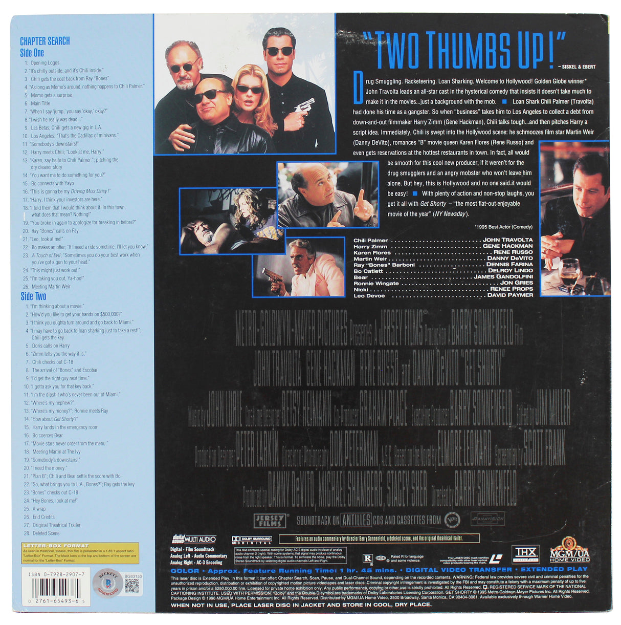 John Travolta Authentic Signed Get Shorty Laserdisc Without Disc BAS #BG83153