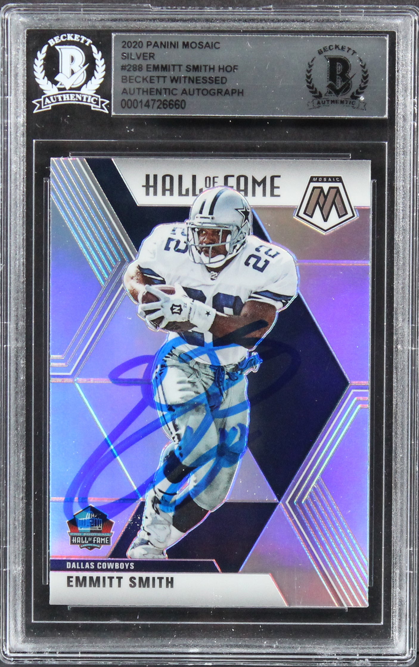 Cowboys Emmitt Smith Signed 2020 Panini Mosaic HOF Silver #288 Card BAS Slabbed