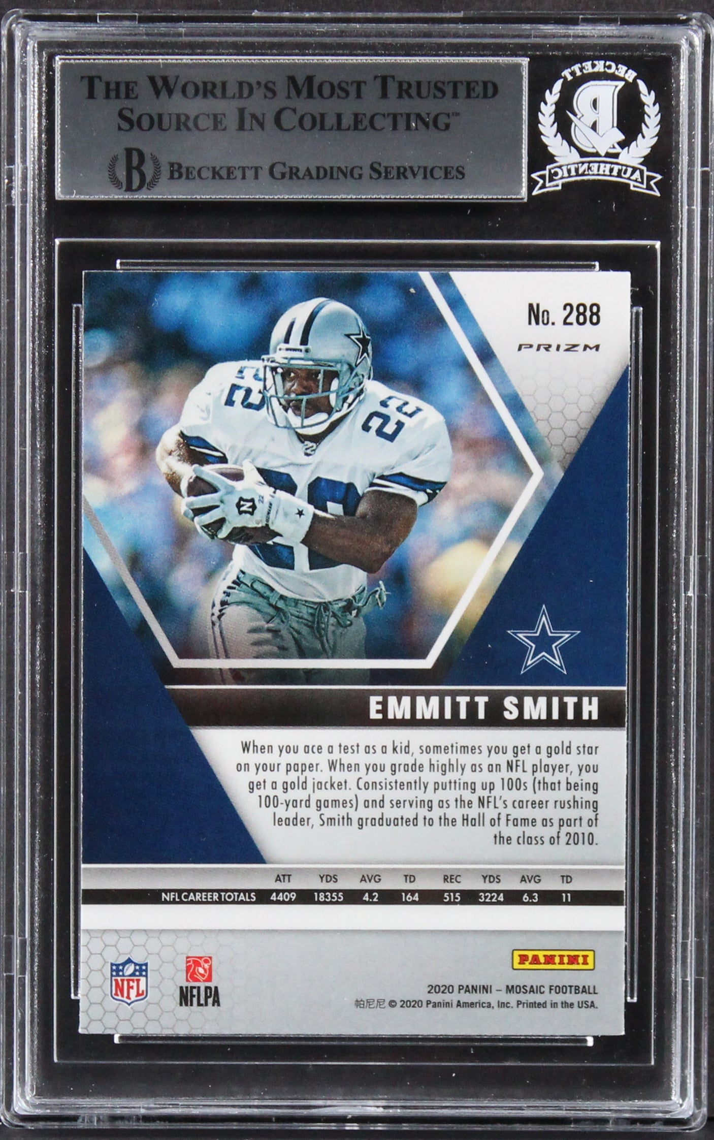 Cowboys Emmitt Smith Signed 2020 Panini Mosaic HOF Silver #288 Card BAS Slabbed